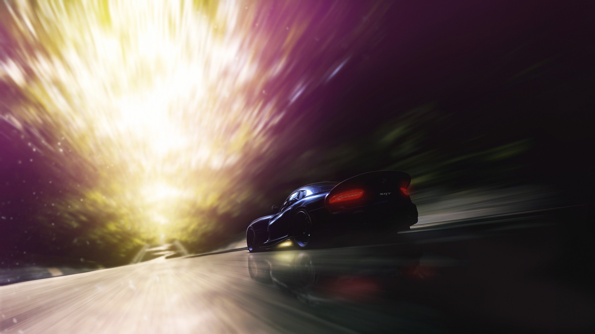 SRT Viper driving on a road with motion blur HD Wallpaper