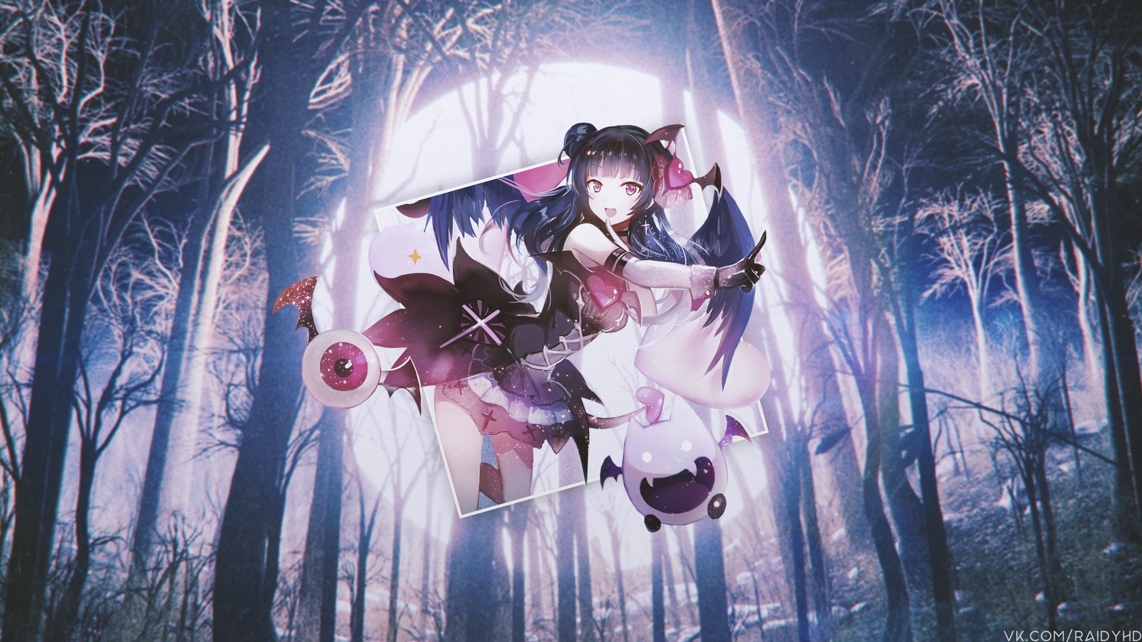 Anime girl with bat wings in a forest HD Wallpaper