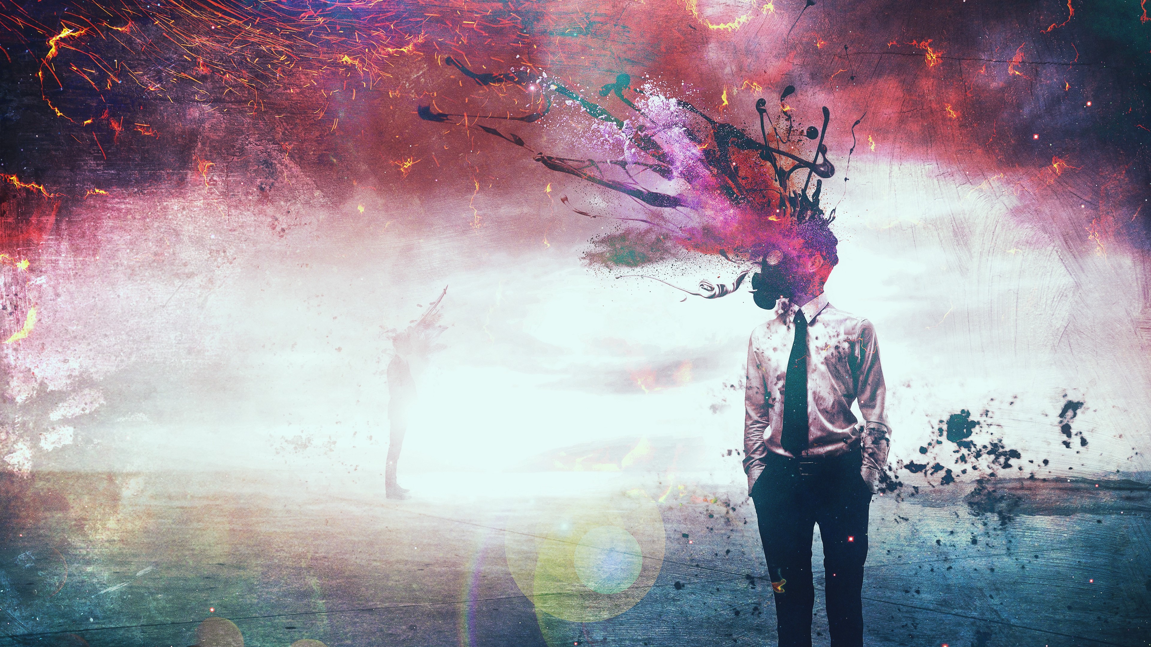 Man with paint splash explosion from head HD Wallpaper