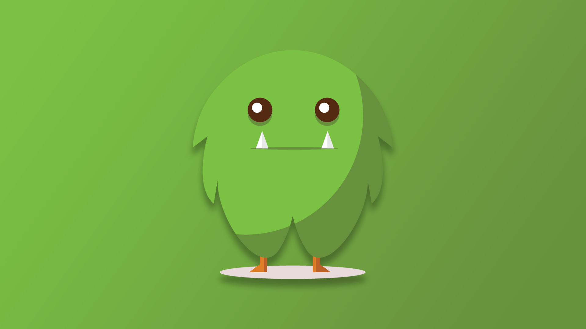 Green cartoon monster with two fangs HD Wallpaper