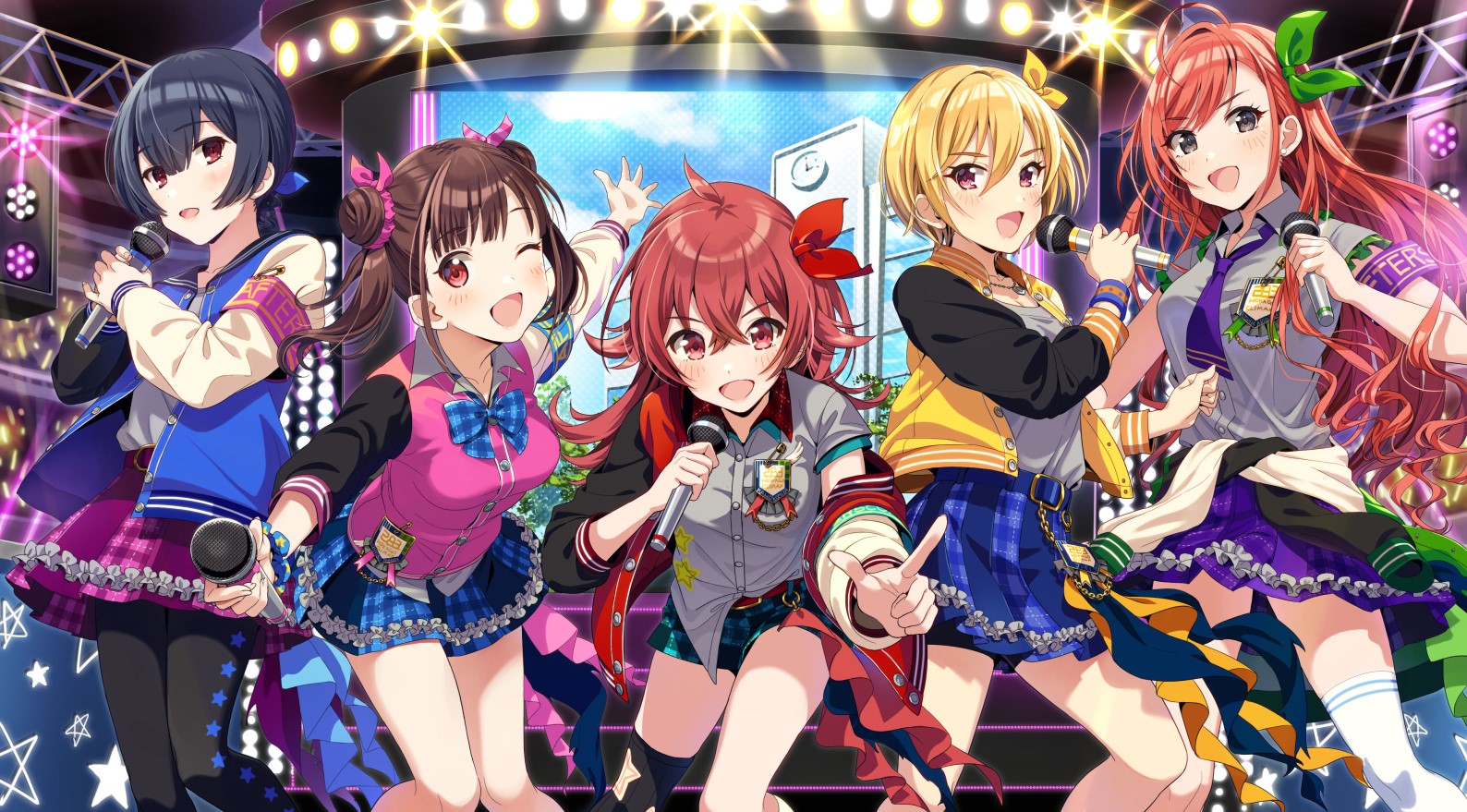 Anime girls singing on stage, The Idolmaster: Shiny Colors HD Wallpaper