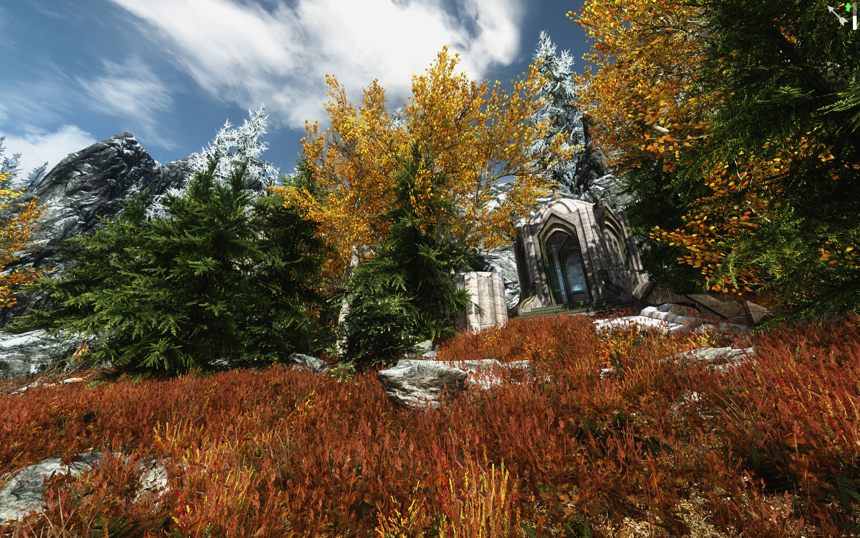 The Elder Scrolls V: Skyrim screenshot of ancient ruins in autumn HD Wallpaper