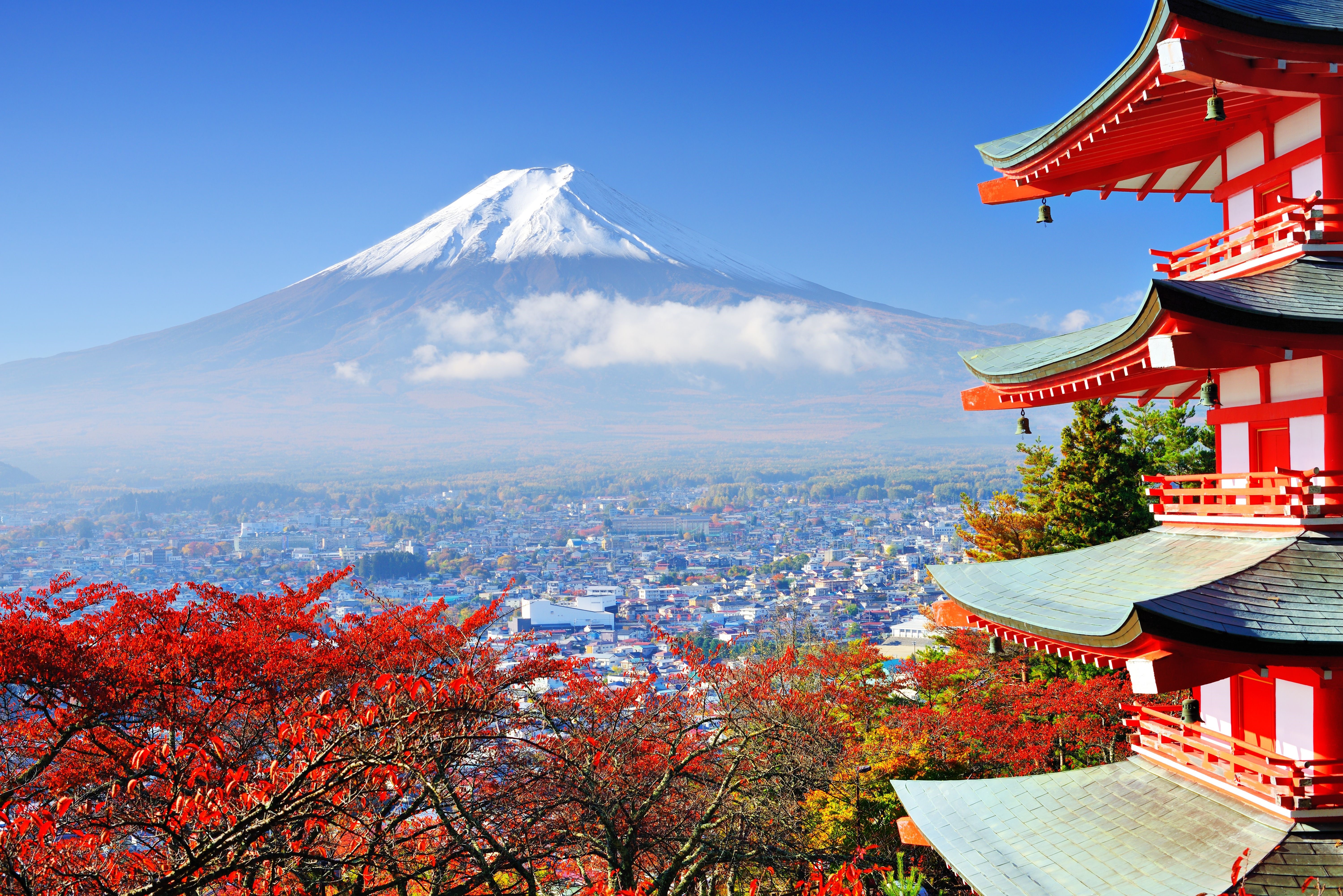 Mount Fuji and Chureito Pagoda, Japan HD Wallpaper