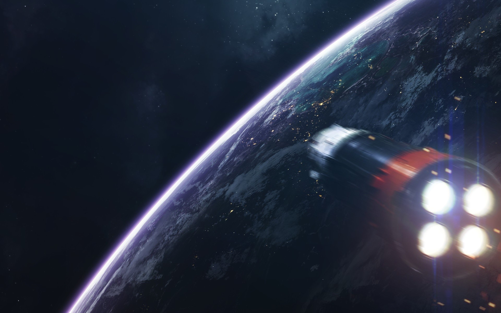 Rocket approaching Earth from space HD Wallpaper