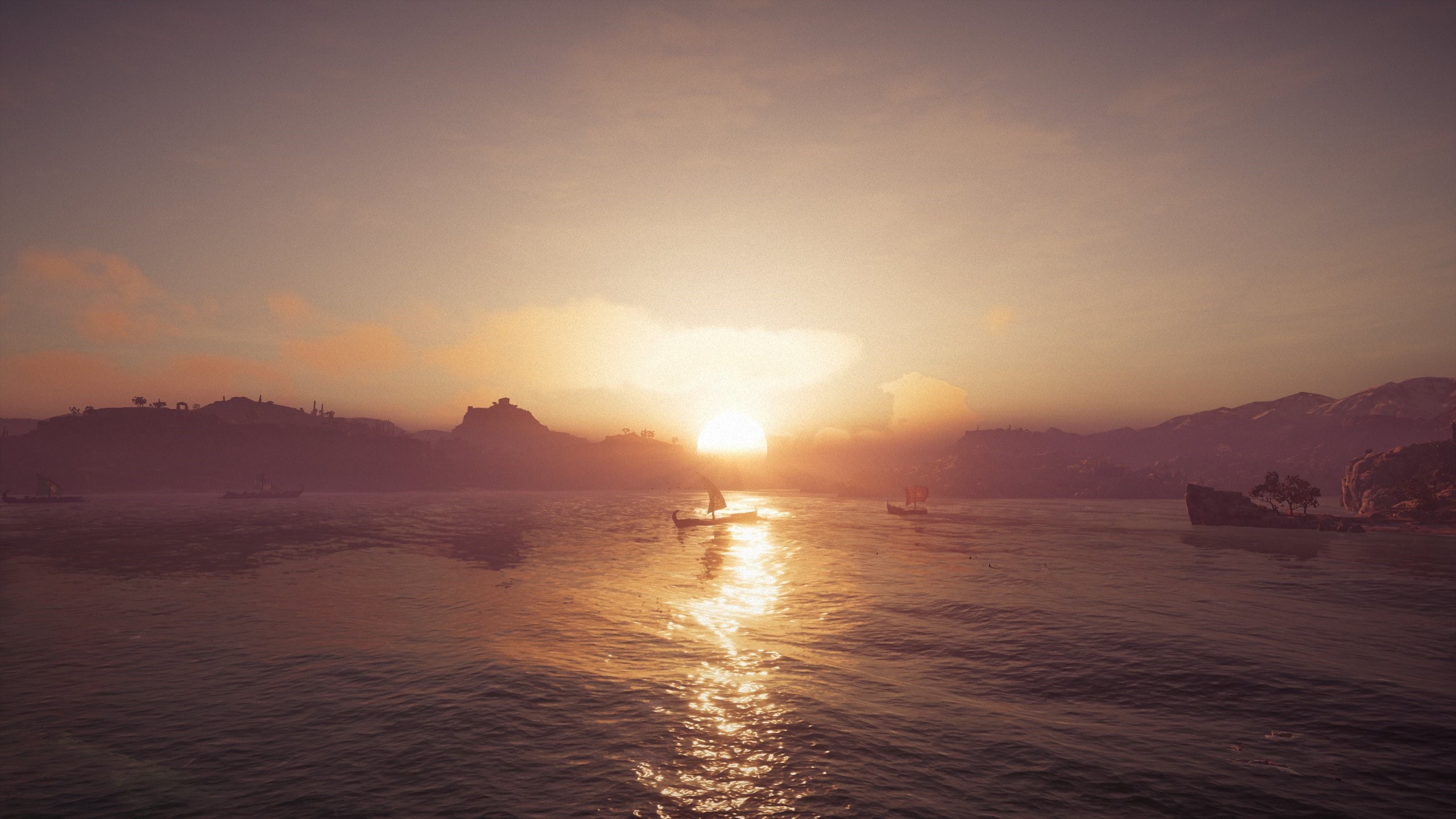 Assassin's Creed Odyssey screenshot of a sunset over the sea HD Wallpaper