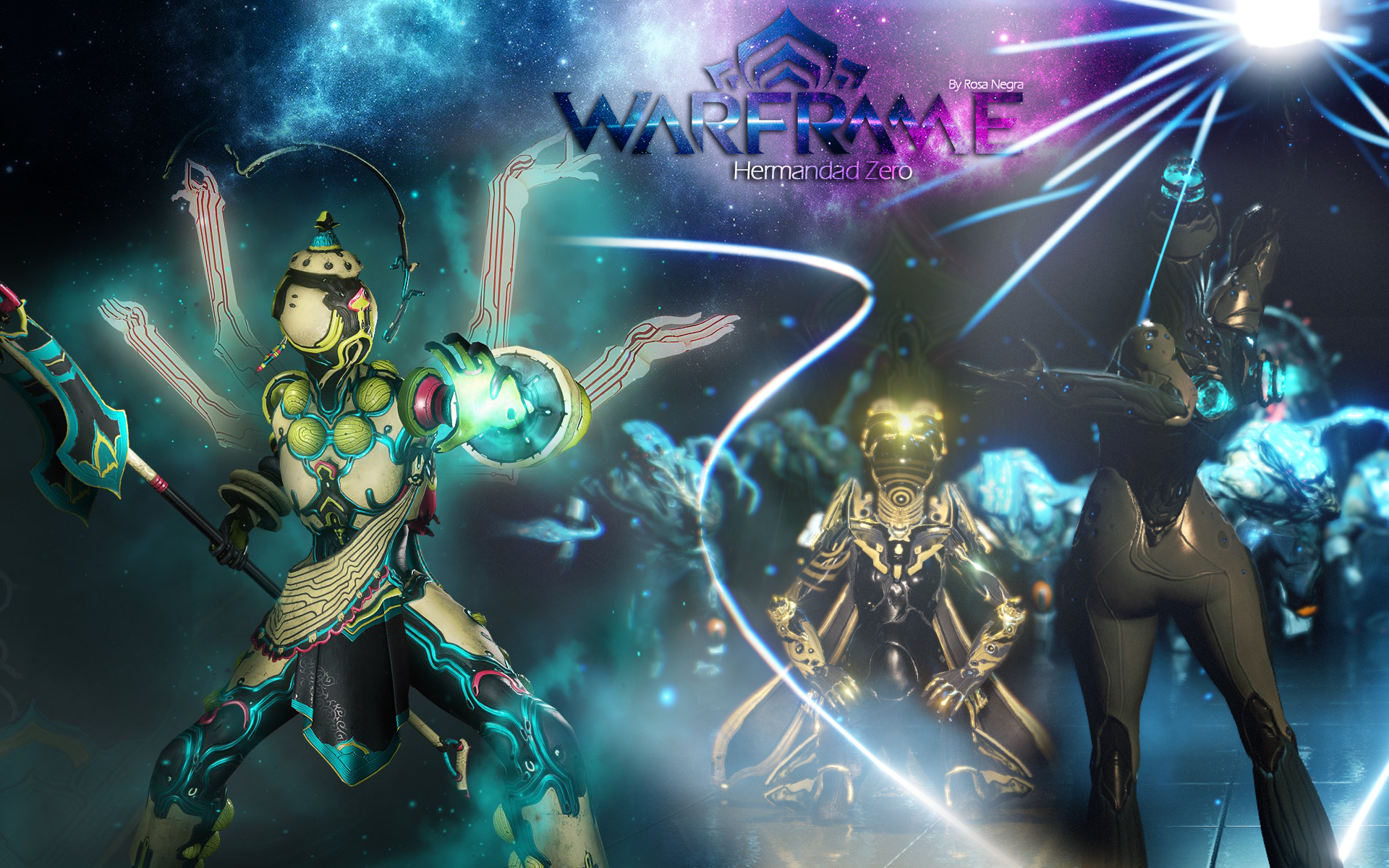 Warframe characters with logo HD Wallpaper