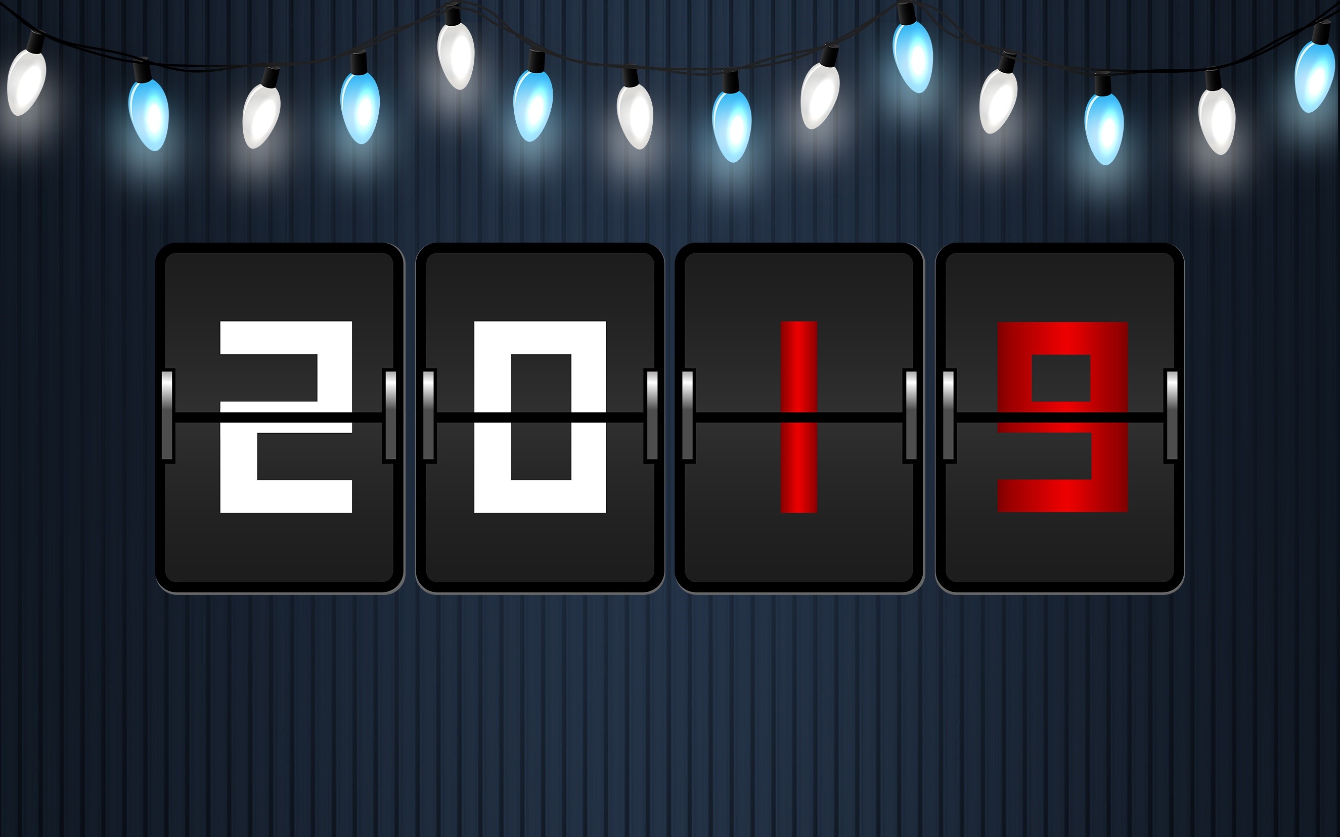 Flip clock displaying 2019 with string lights HD Wallpaper