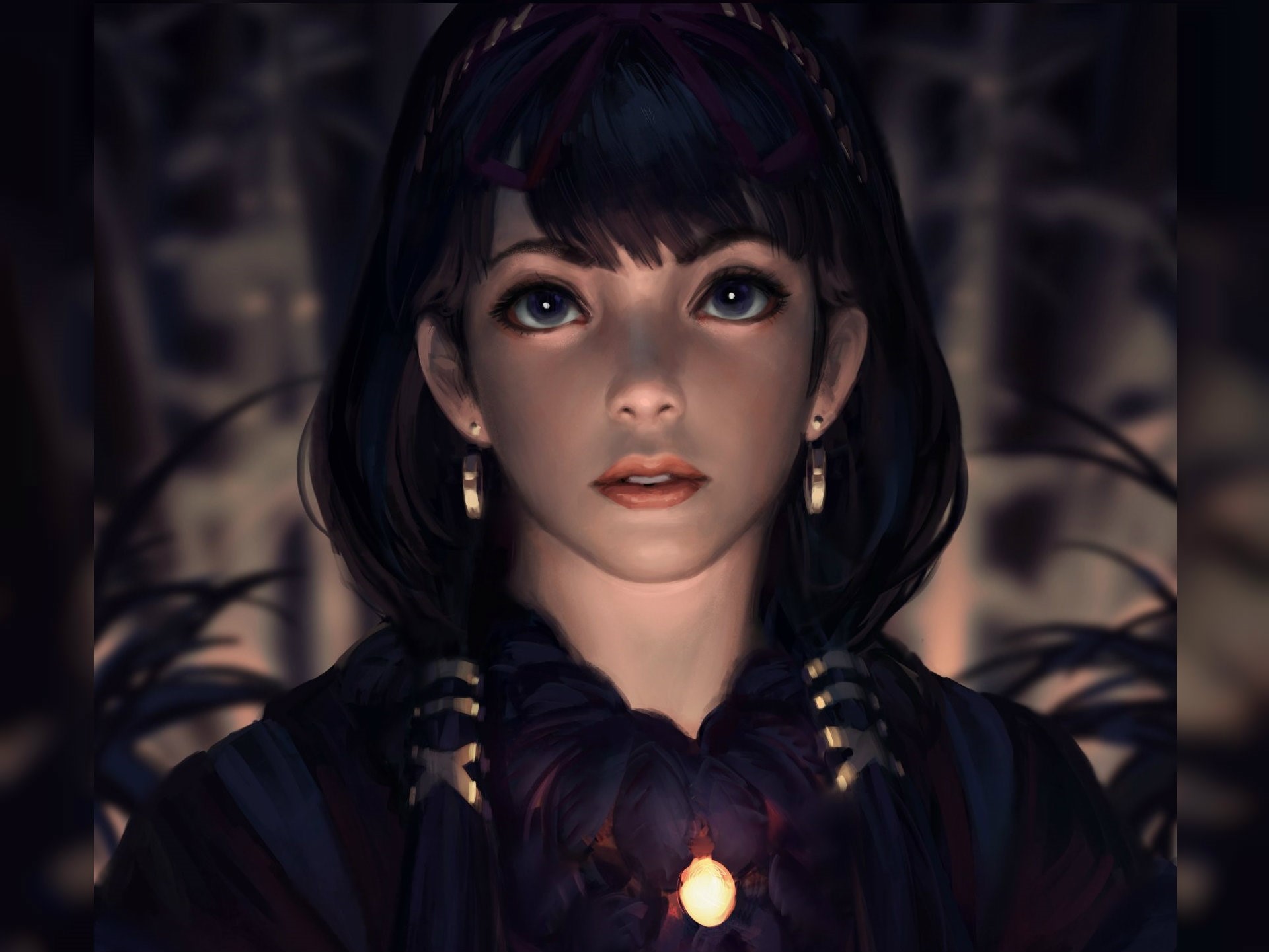 Fantasy girl with pigtails and hoop earrings HD Wallpaper