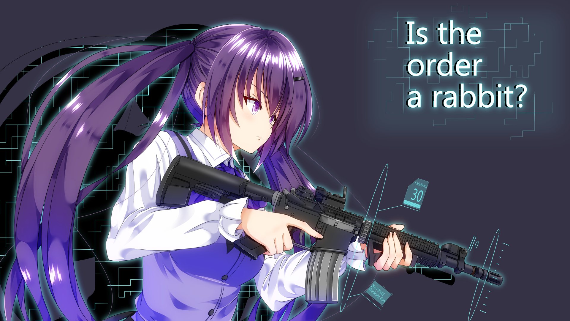 Tedeza Rize from Gochuumon wa Usagi Desu ka? holding a gun HD Wallpaper