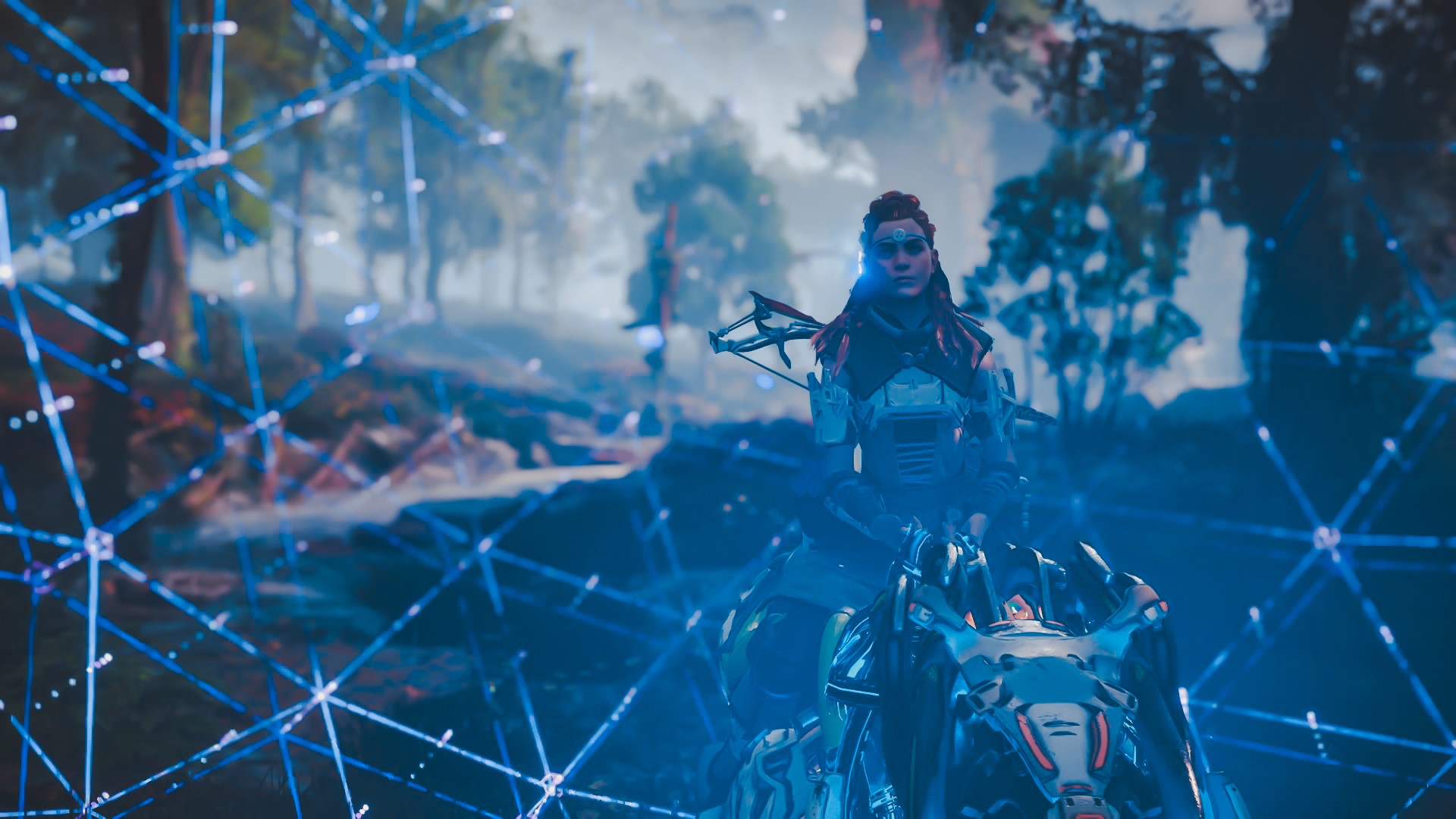Aloy from Horizon Zero Dawn riding a machine HD Wallpaper