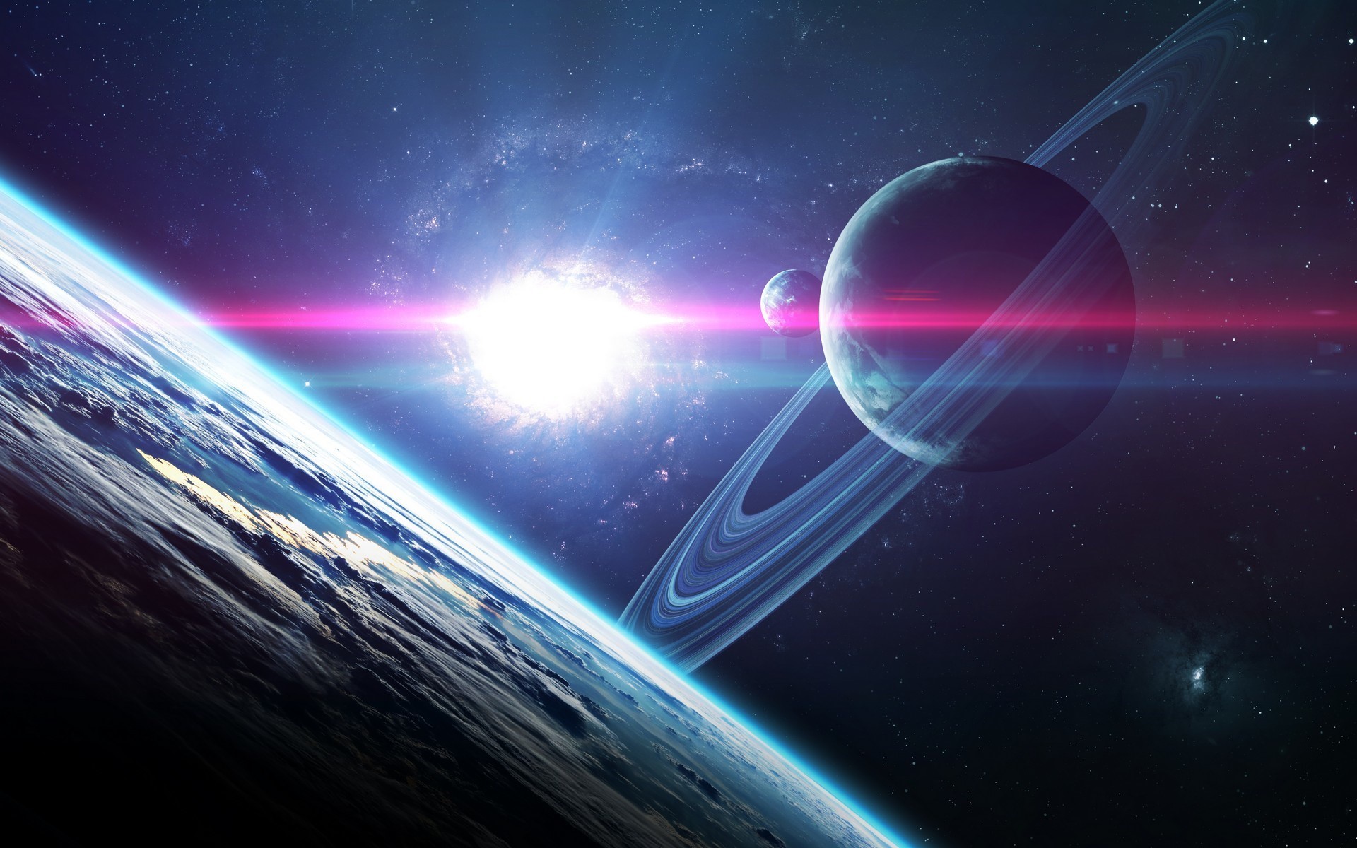 Planetary rings and planets in space art by Vadim Sadovski HD Wallpaper