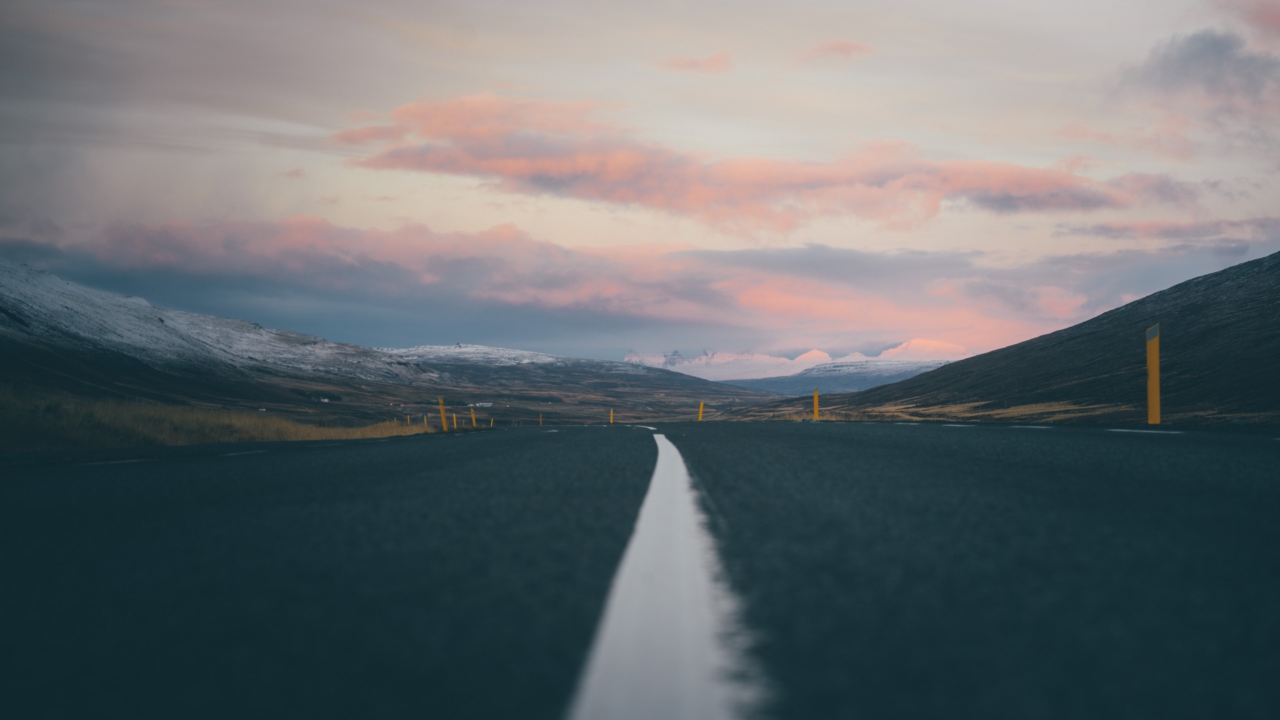Road through mountains at sunset HD Wallpaper