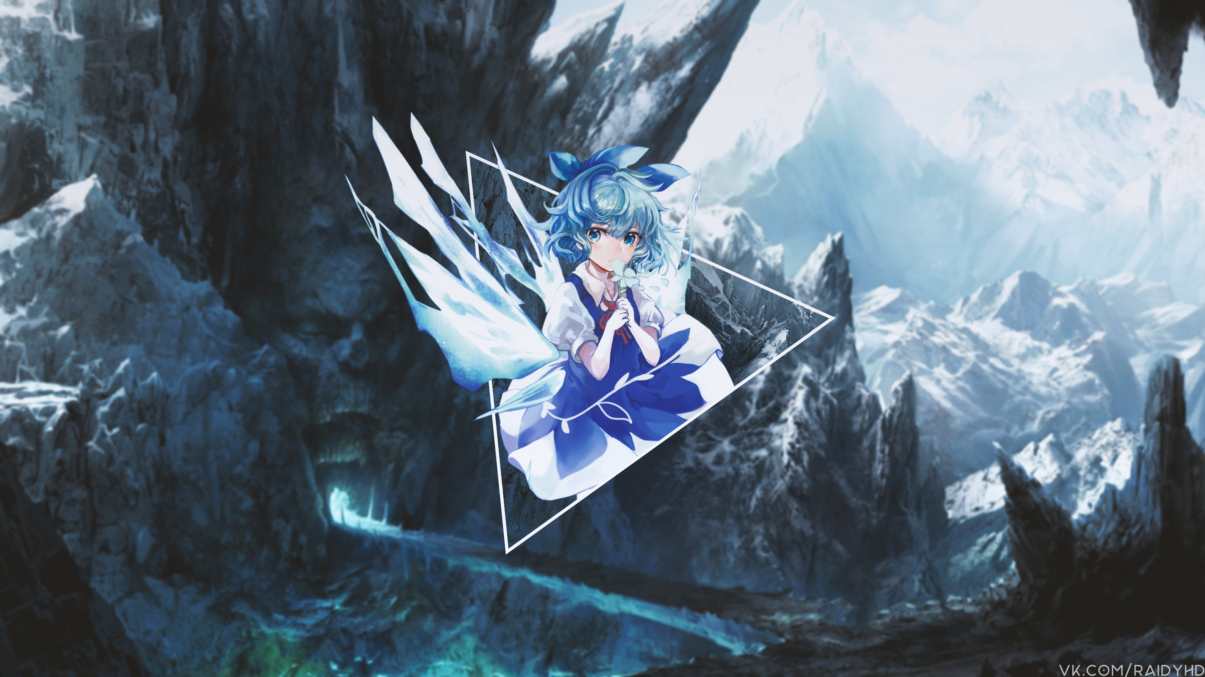 Anime girl with ice wings in a snowy landscape HD Wallpaper