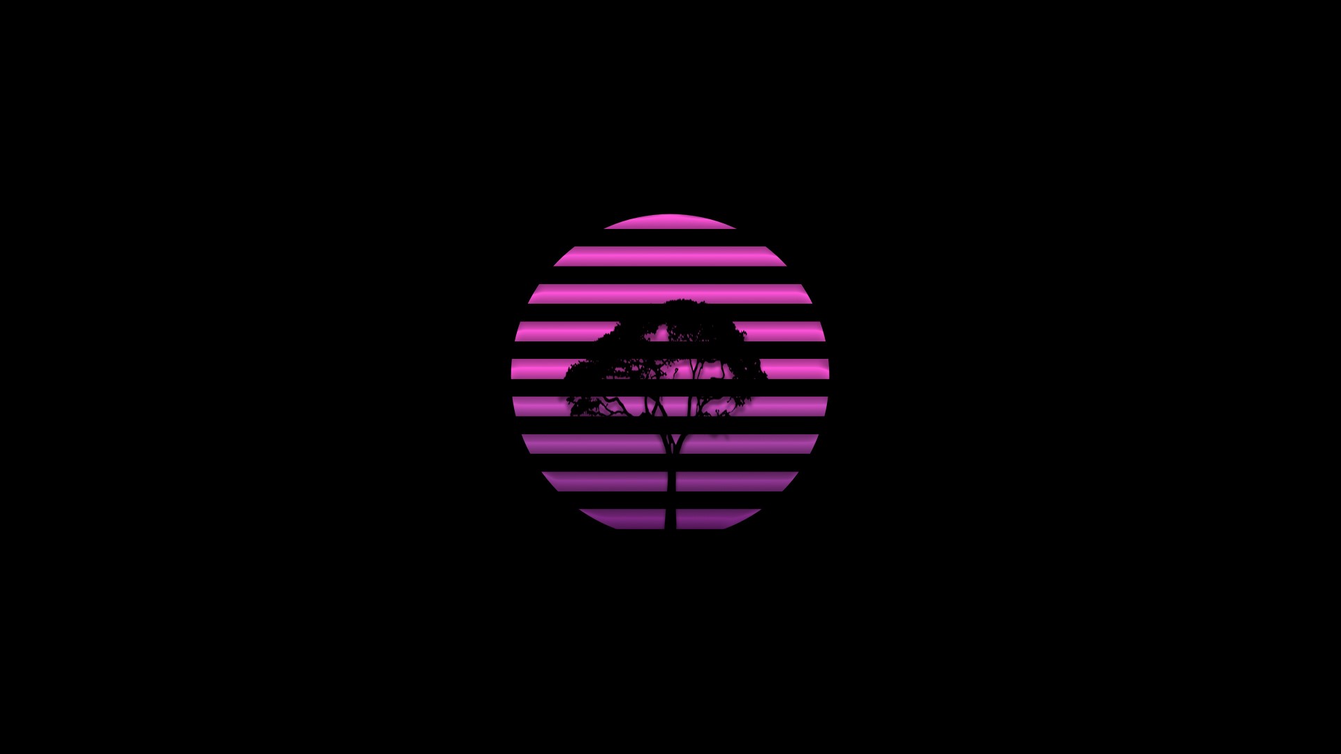Silhouette of a tree against a striped violet circle HD Wallpaper