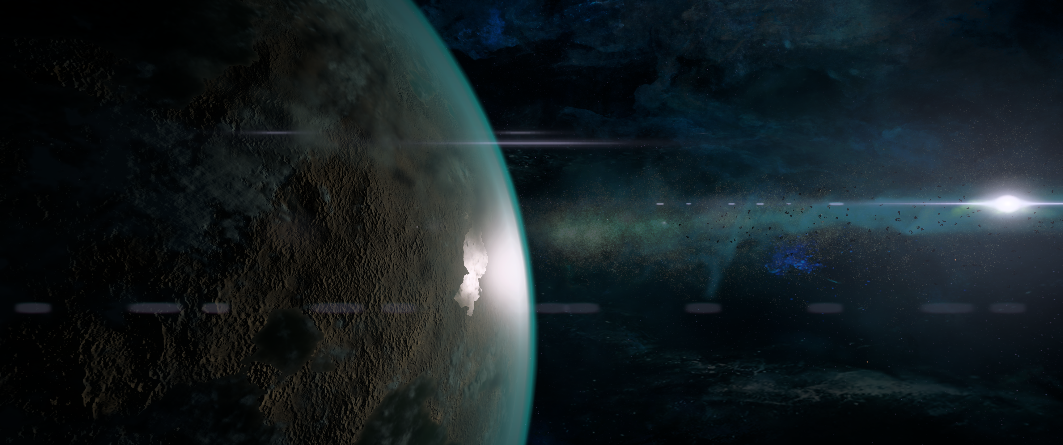Planet in space with lens flares HD Wallpaper