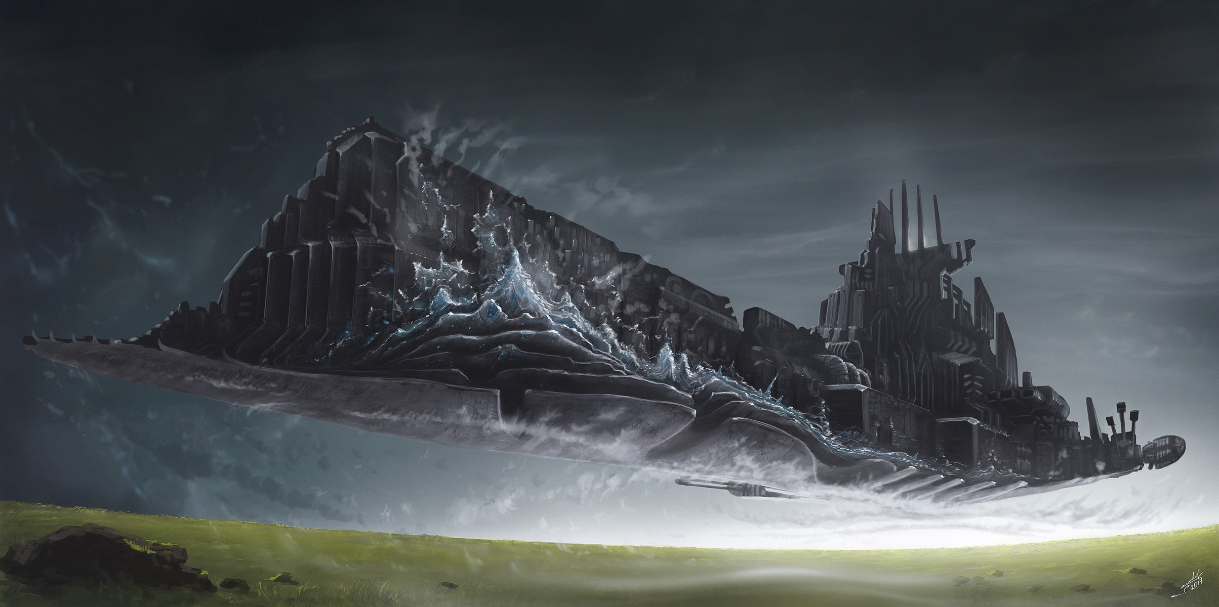 Spaceship artwork by Dmitrii Ustinov HD Wallpaper