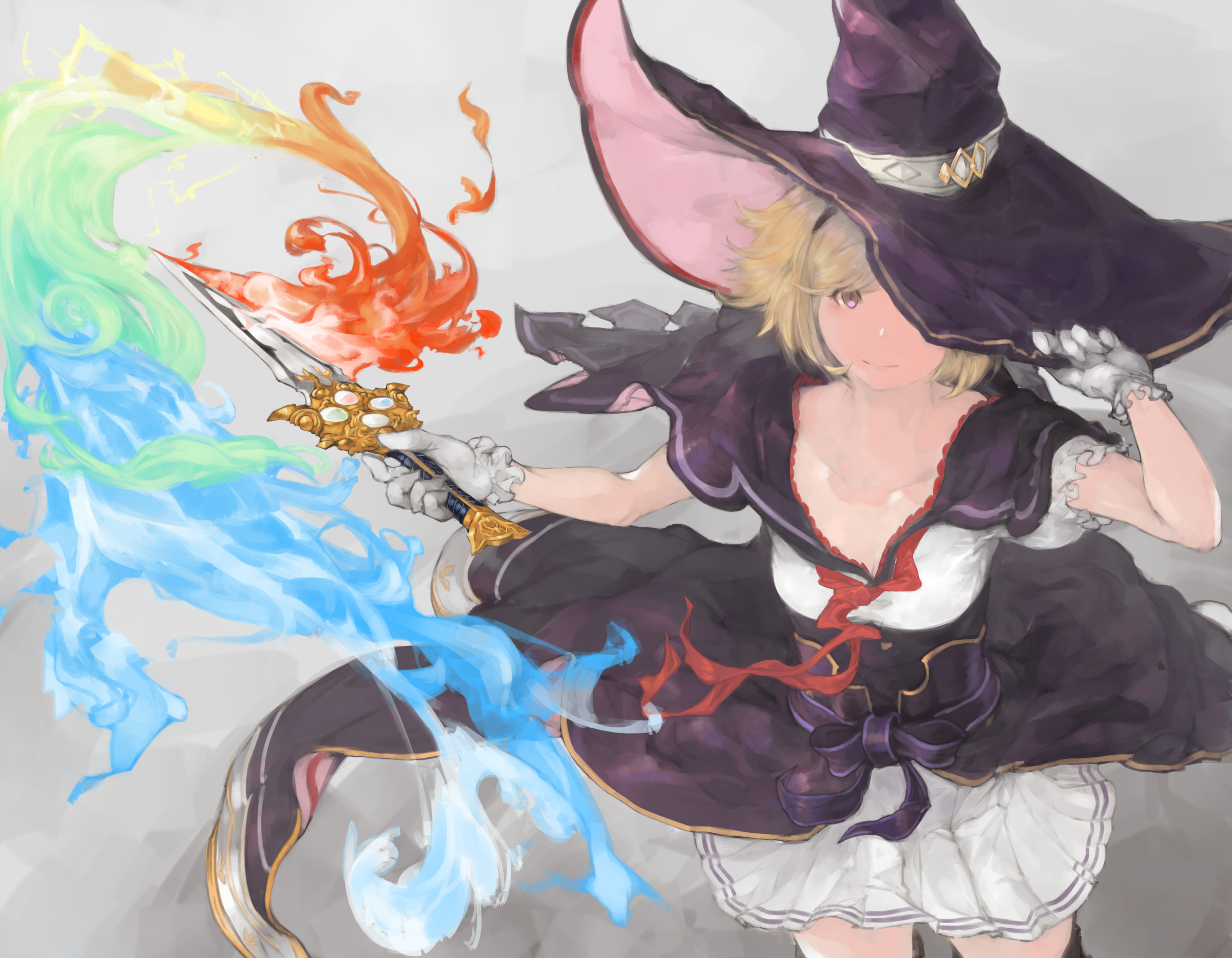 Anime girl with magic sword and colorful magic HD Wallpaper