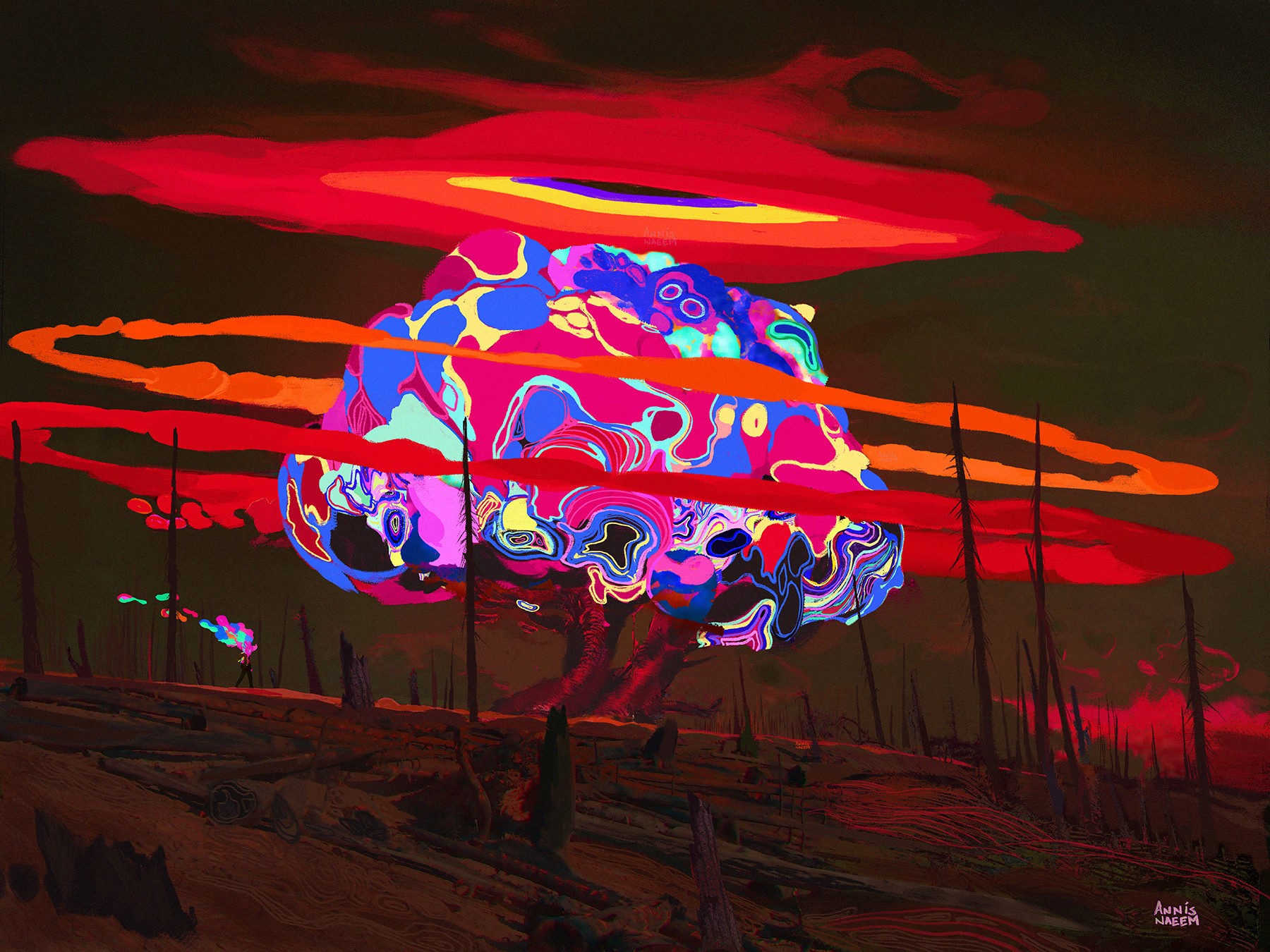 Surreal Tree with Fiery Sky HD Wallpaper