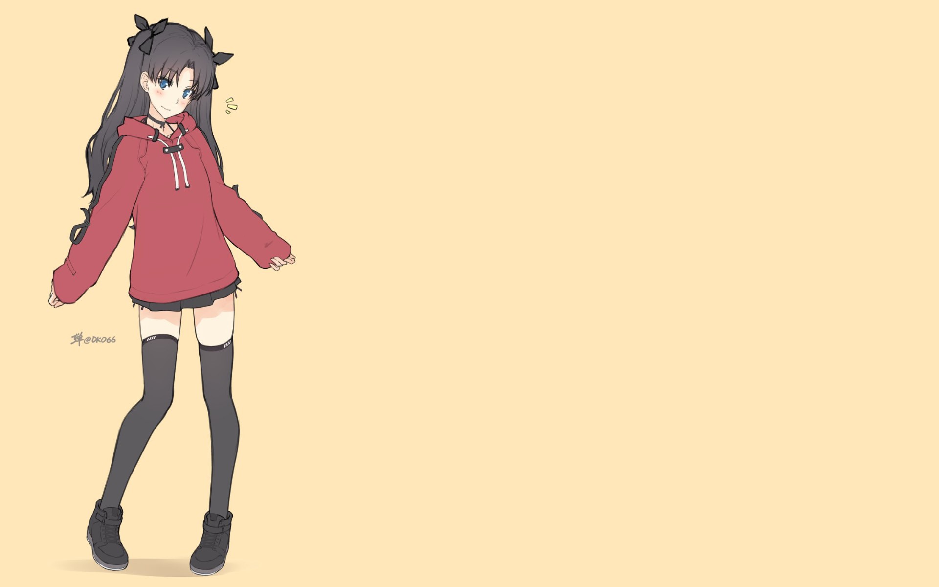 Tohsaka Rin from Fate Series wearing a red hoodie HD Wallpaper