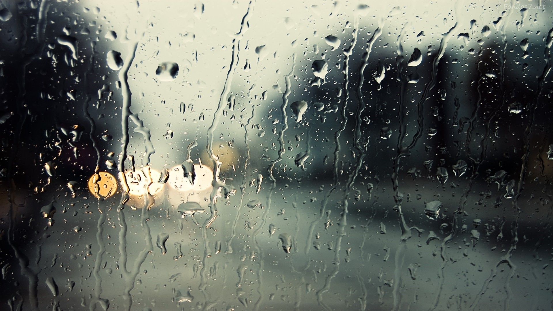 Rain on glass with bokeh lights HD Wallpaper