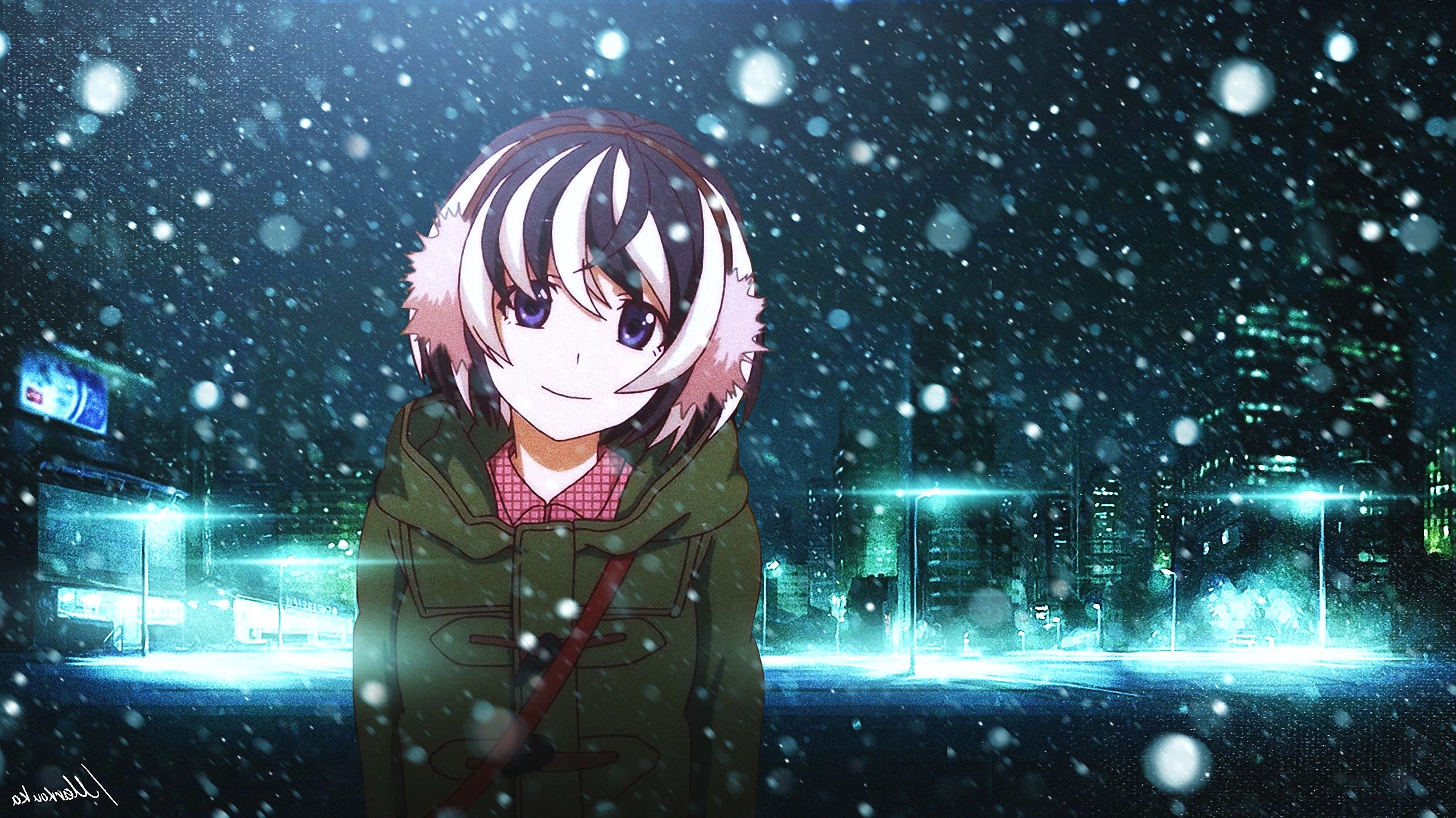 Hanekawa Tsubasa from Monogatari Series in winter HD Wallpaper