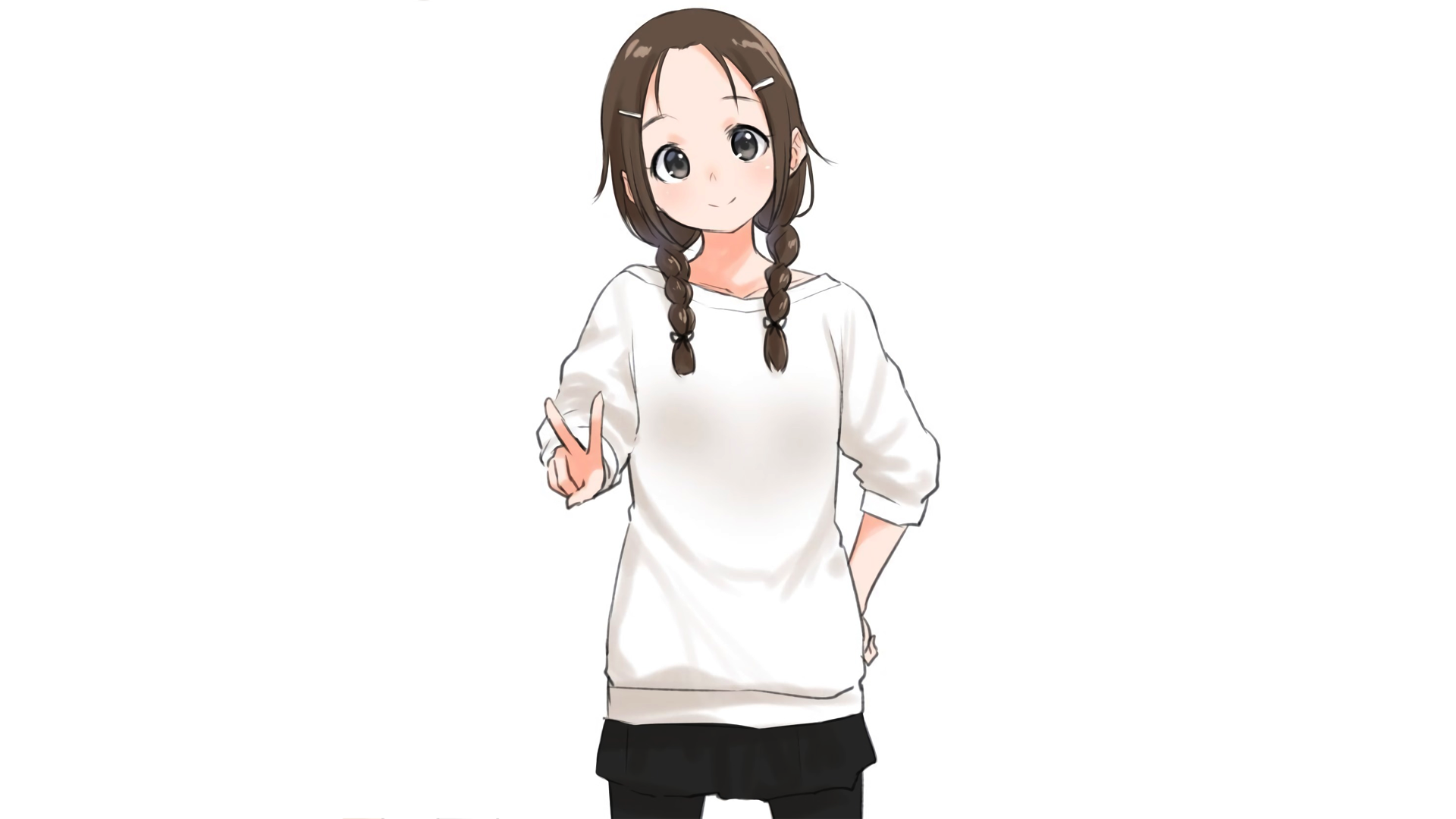 Anime girl with pigtails smiling and making peace sign HD Wallpaper