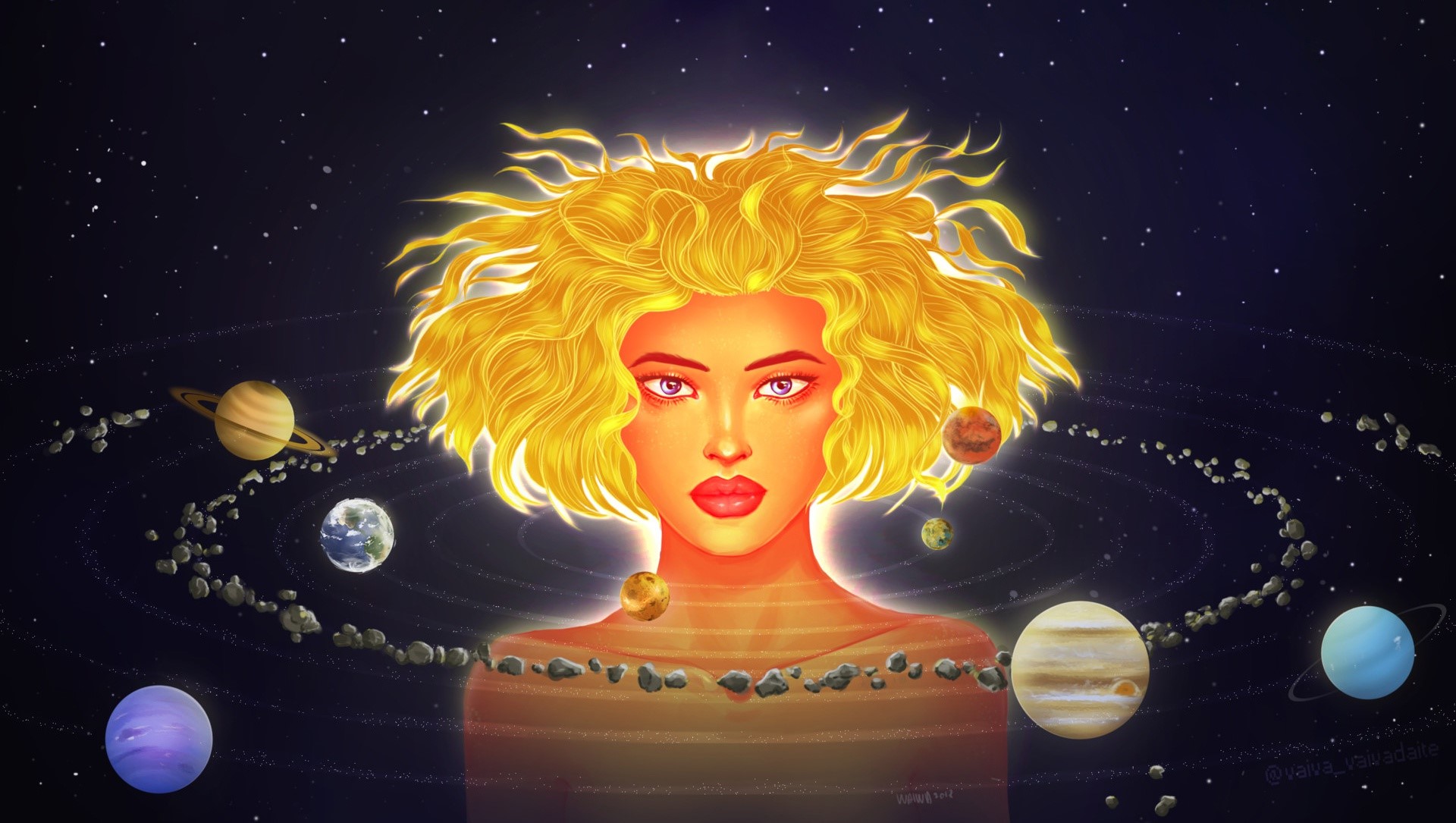 Personification of the Sun with planets in the solar system HD Wallpaper