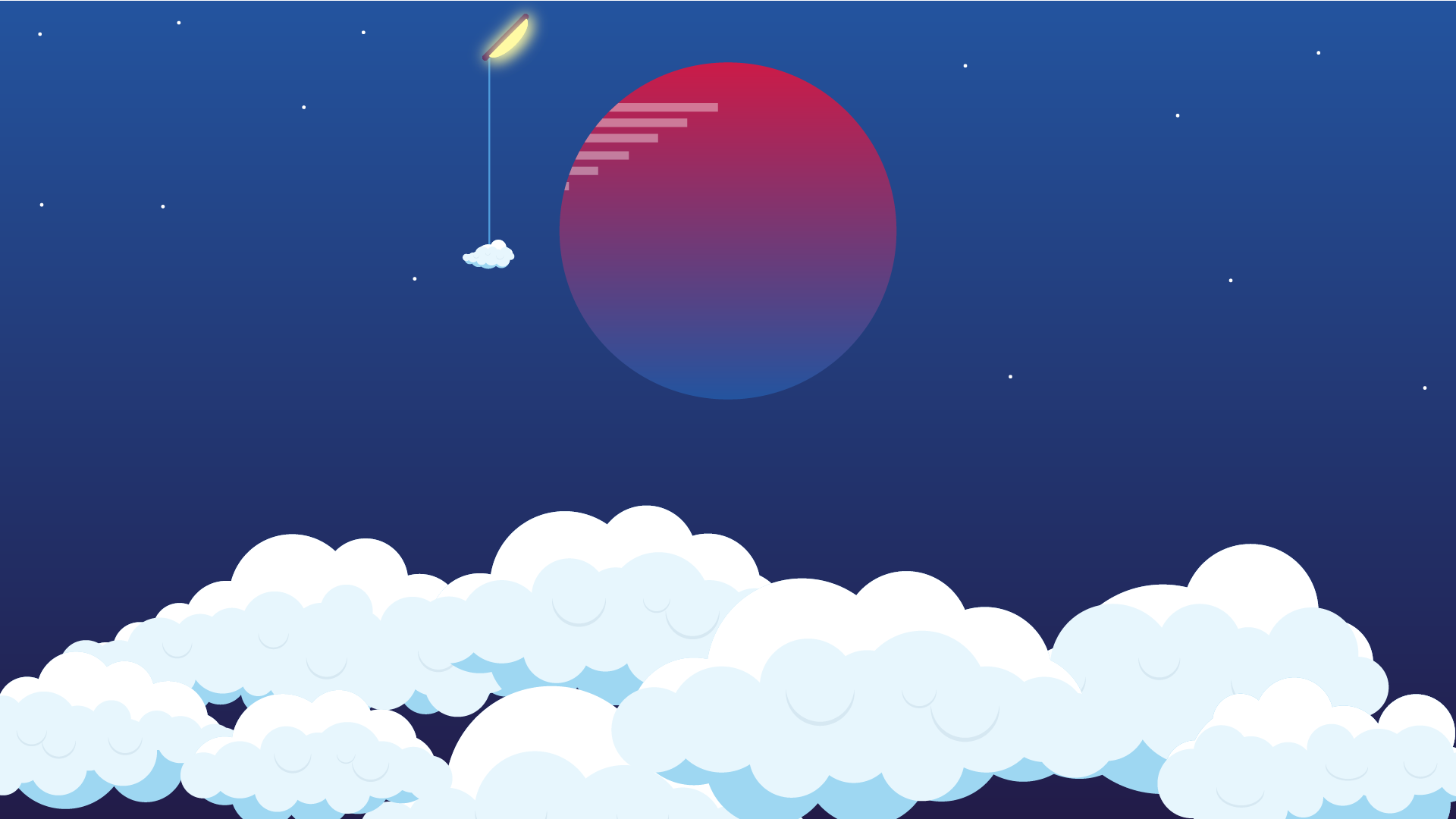 Minimalist night sky with clouds and a gradient circle HD Wallpaper