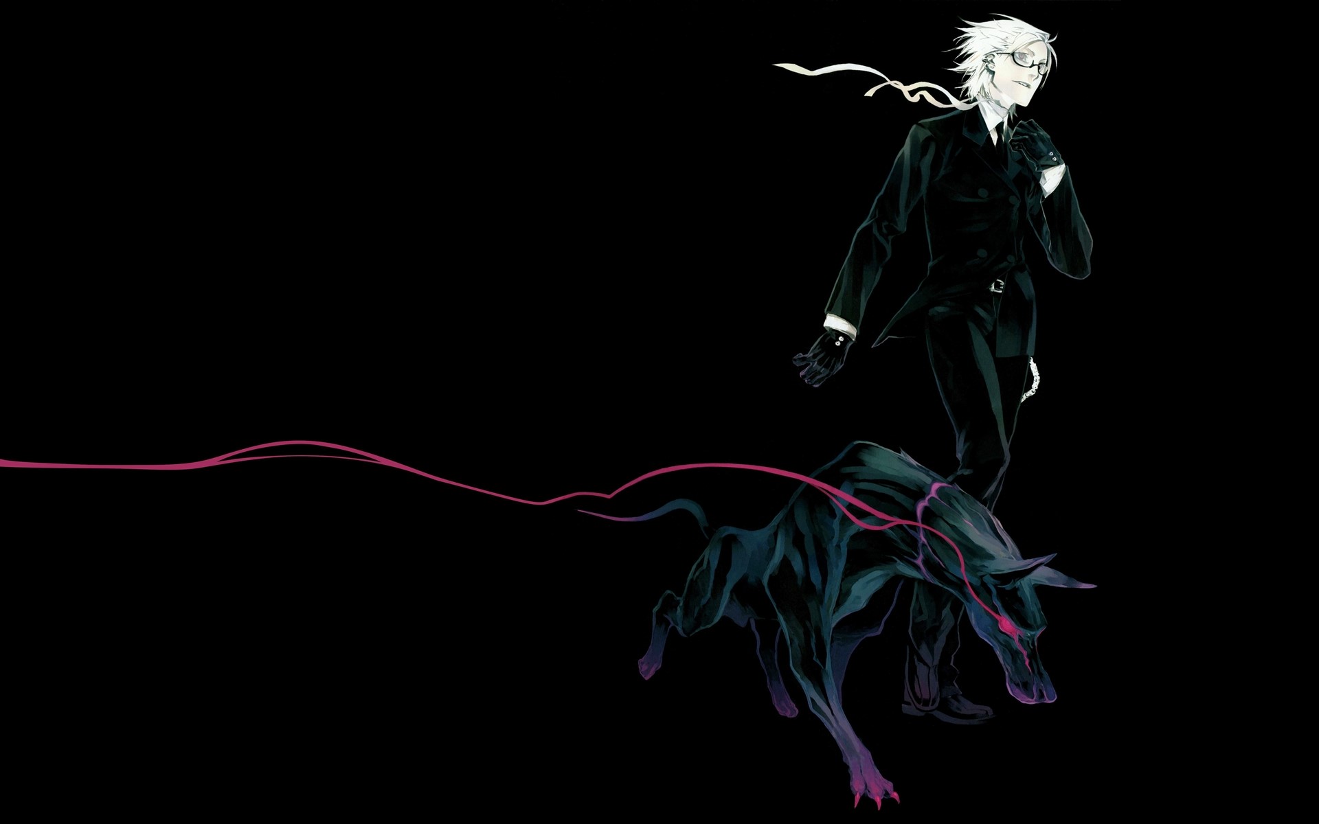 Man in suit with a dark dog HD Wallpaper