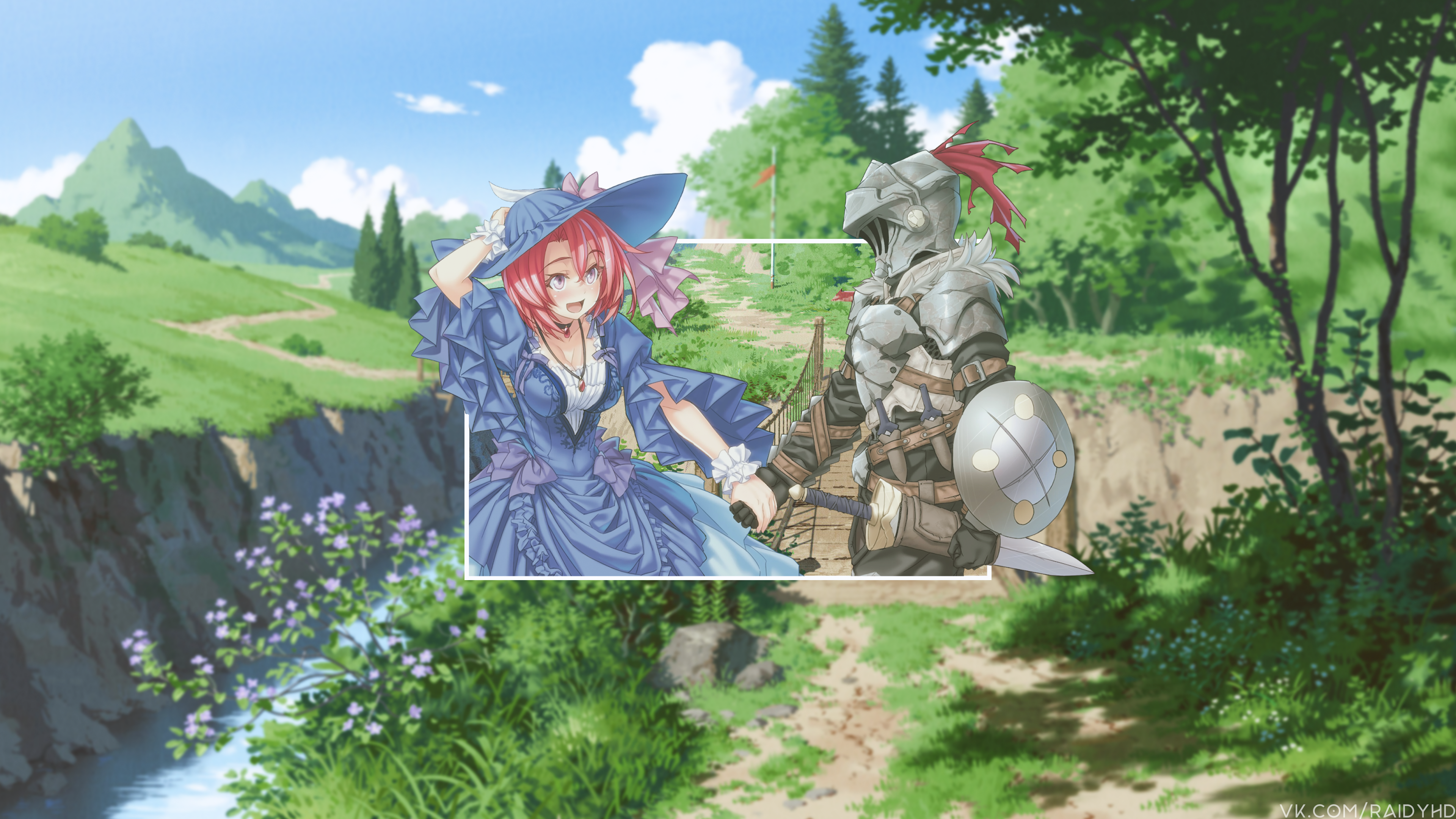 4K Anime Girl and Goblin Slayer in a Landscape HD Wallpaper