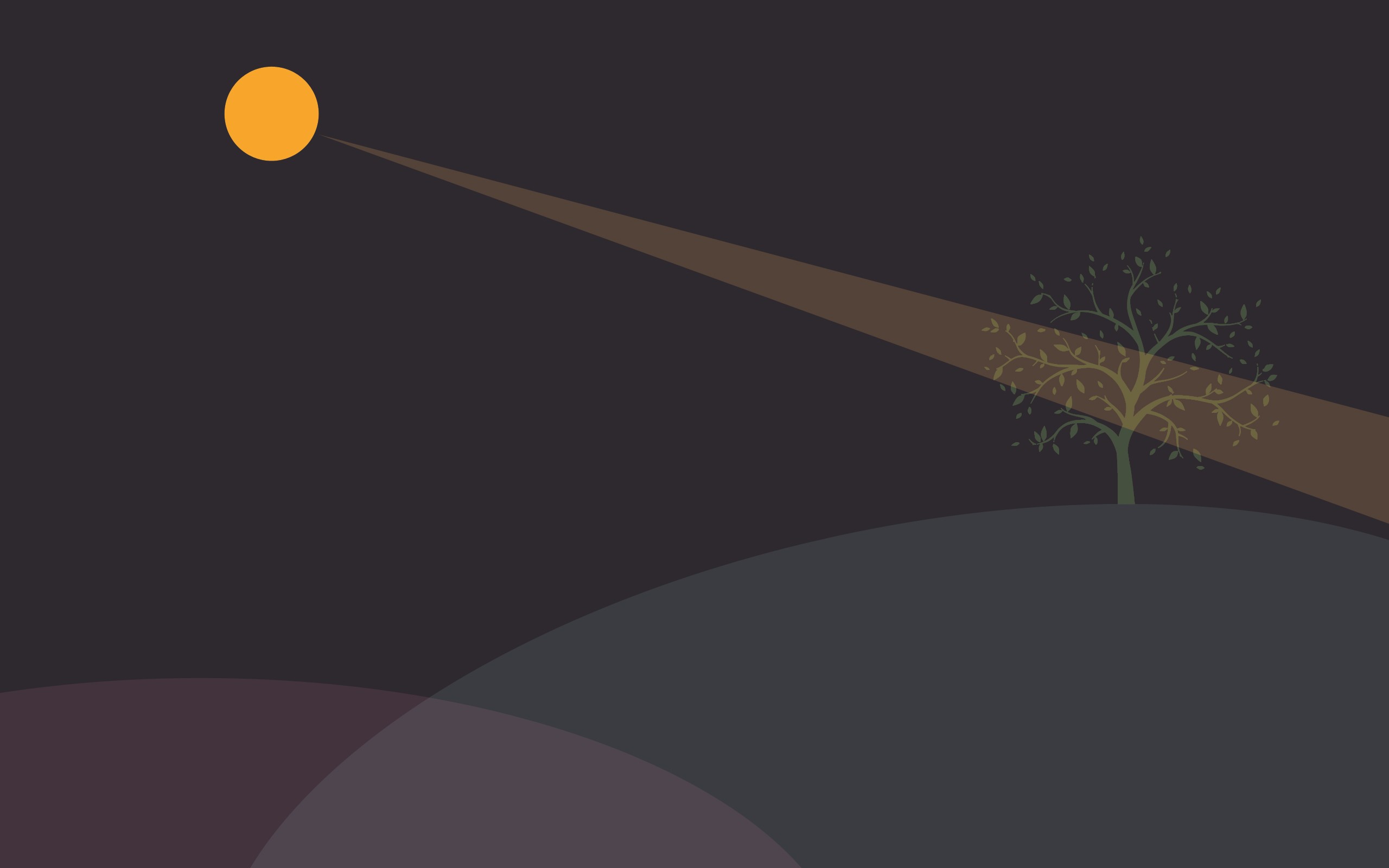 Minimalist illustration of a tree illuminated by a spotlight HD Wallpaper