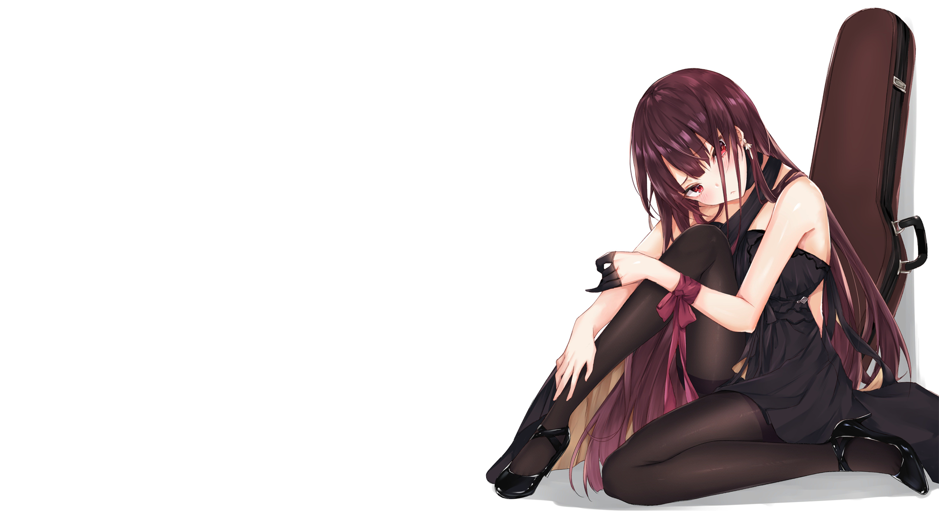 WA2000 from Girls Frontline sitting with guitar case HD Wallpaper
