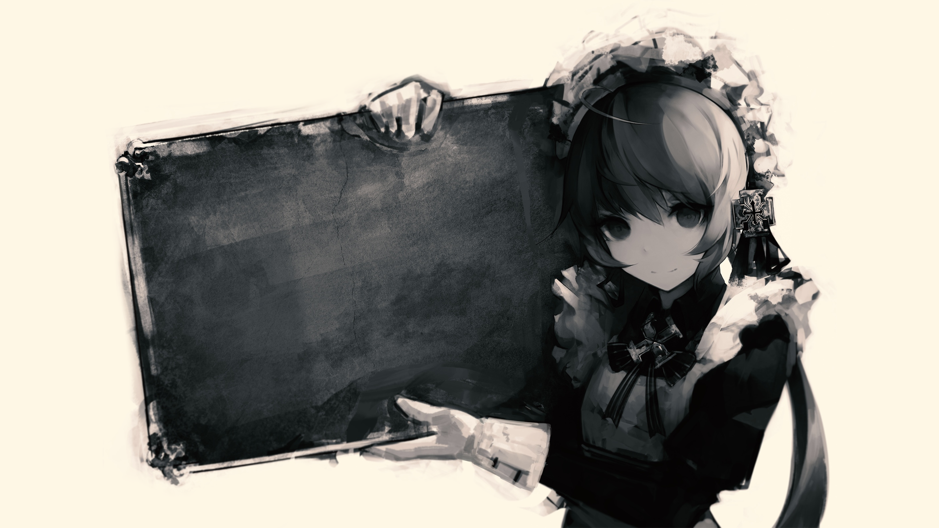 Anime maid holding a blackboard HD Wallpaper