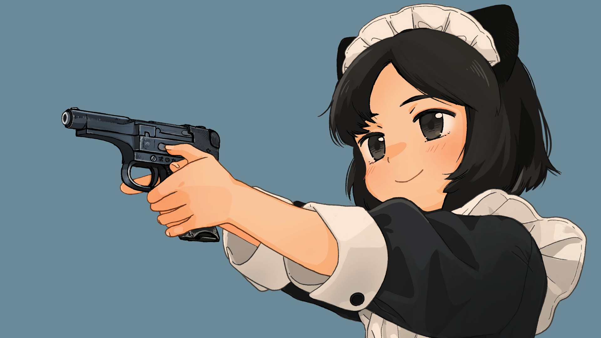 Anime girl with cat ears holding a gun HD Wallpaper