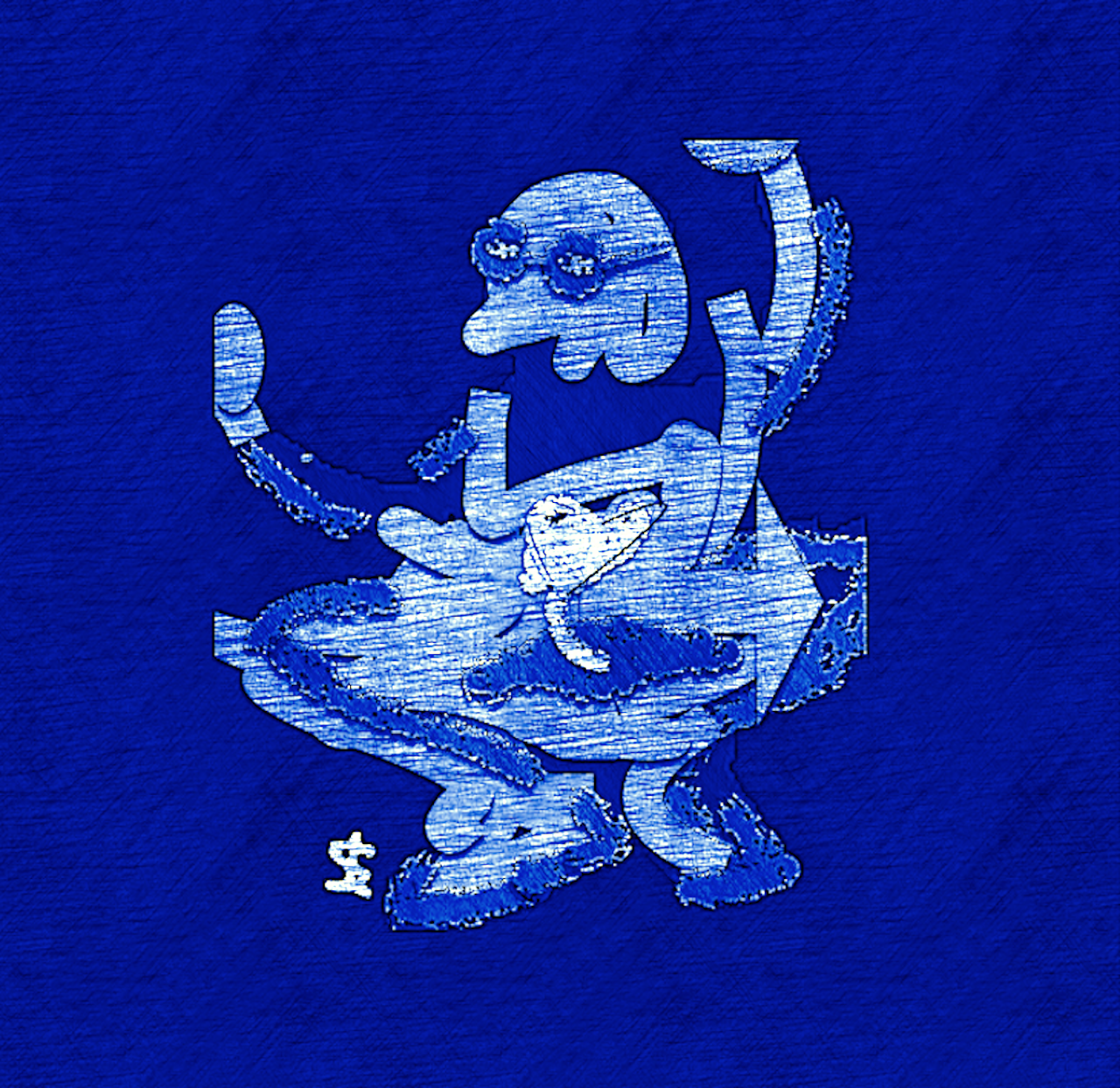 Abstract blue figure with tentacles and glasses HD Wallpaper