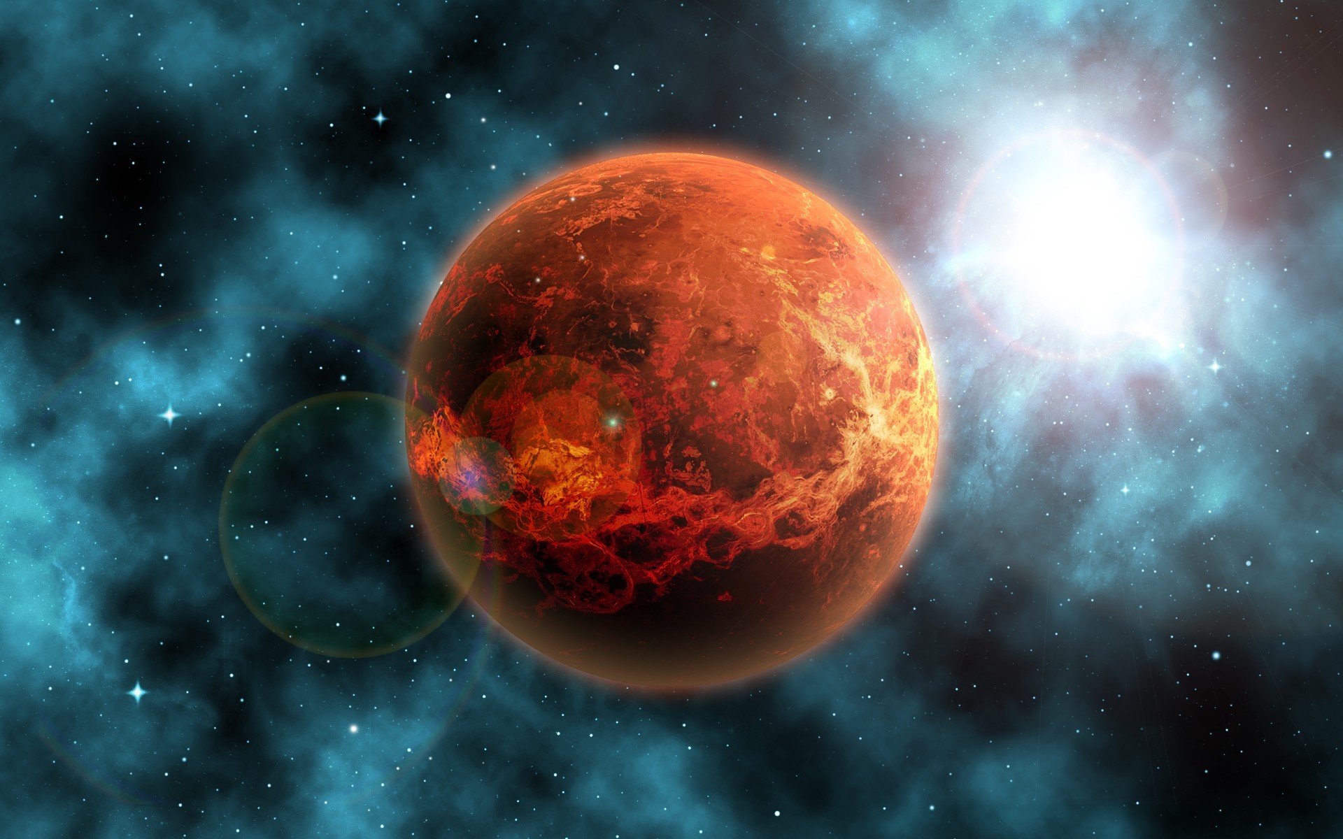 Planet Venus in space with nebula and sun HD Wallpaper