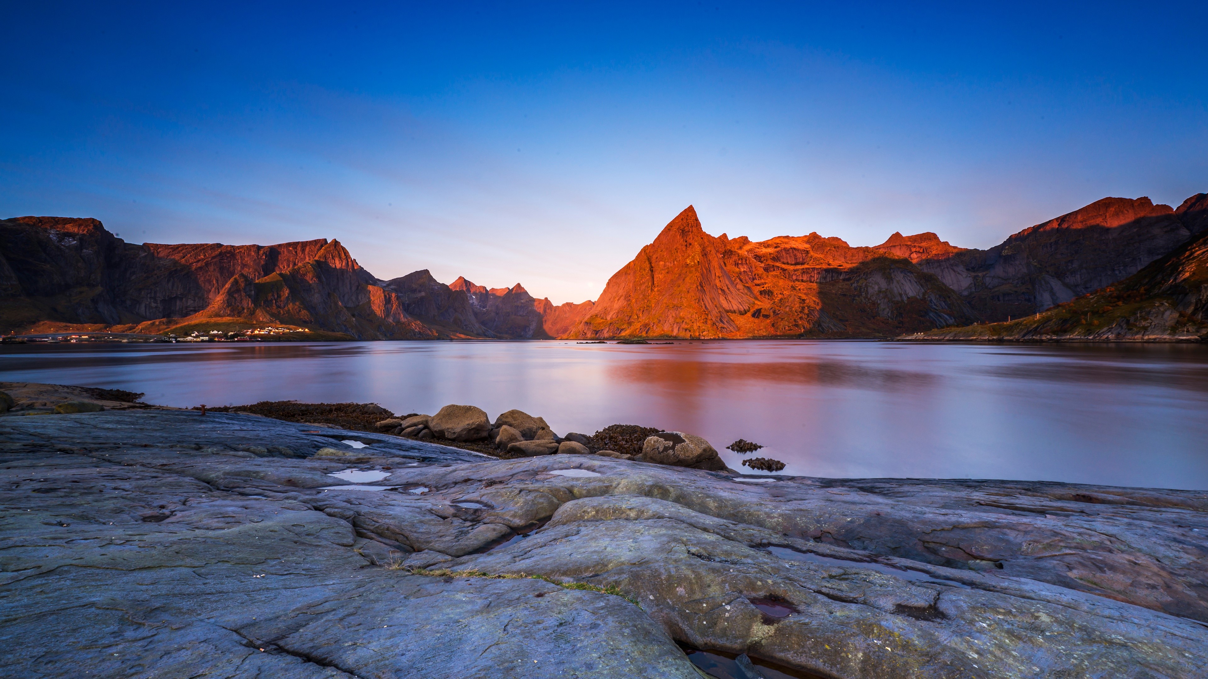 4K Landscape of Mountains and Water at Sunset HD Wallpaper