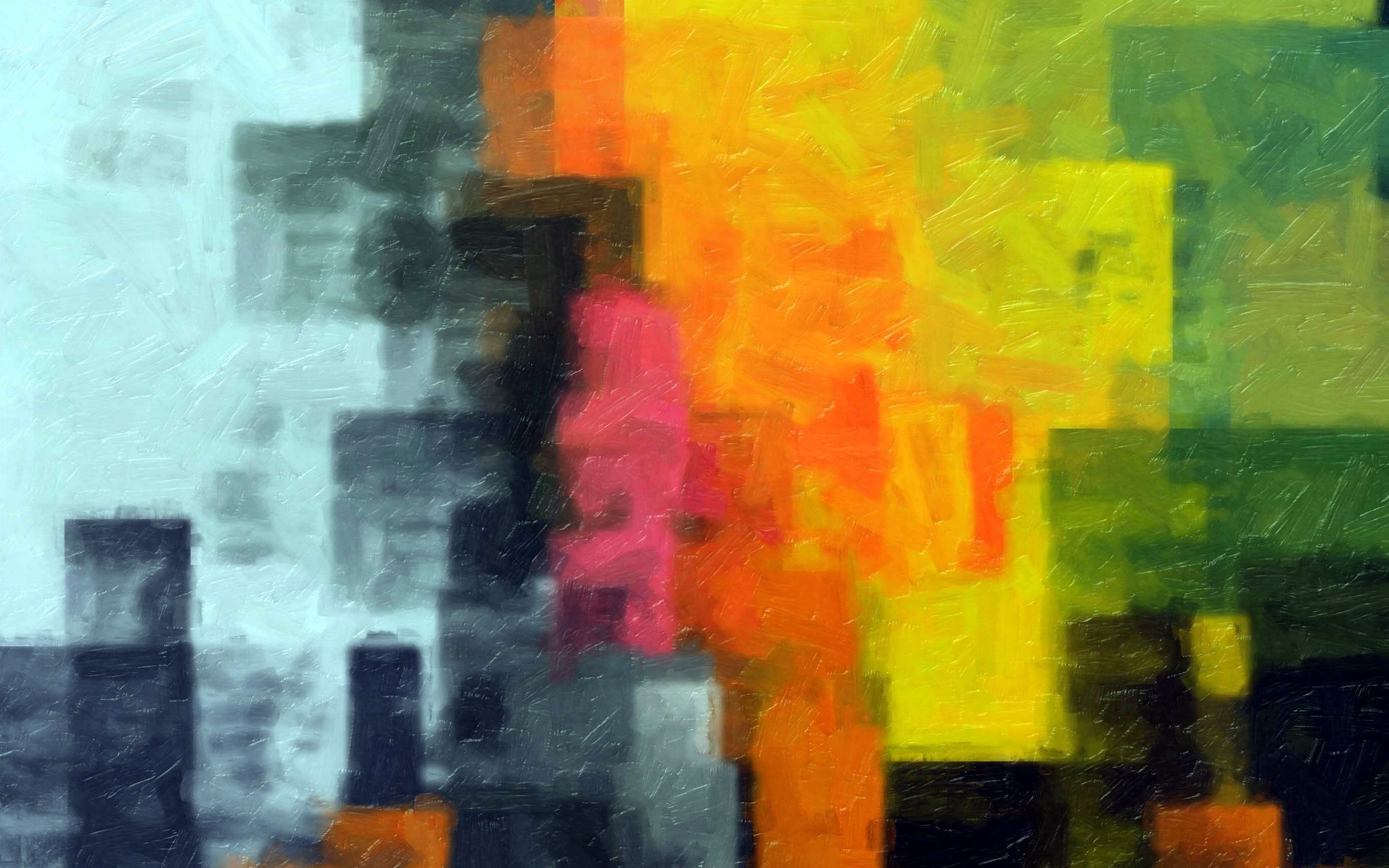 Abstract artwork with colorful blocks and brushstrokes HD Wallpaper