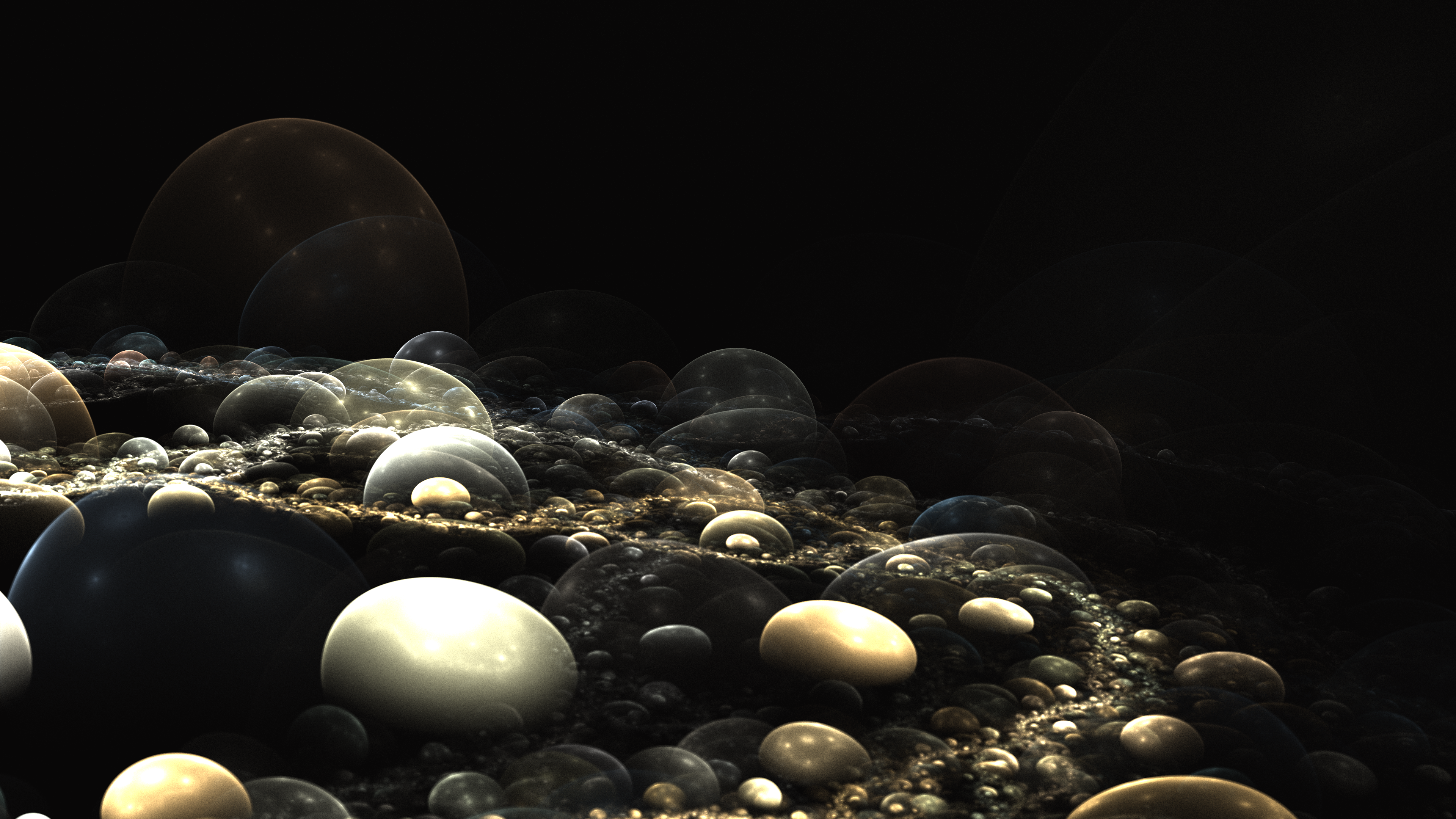 Abstract fractal spheres on dark background HD Wallpaper