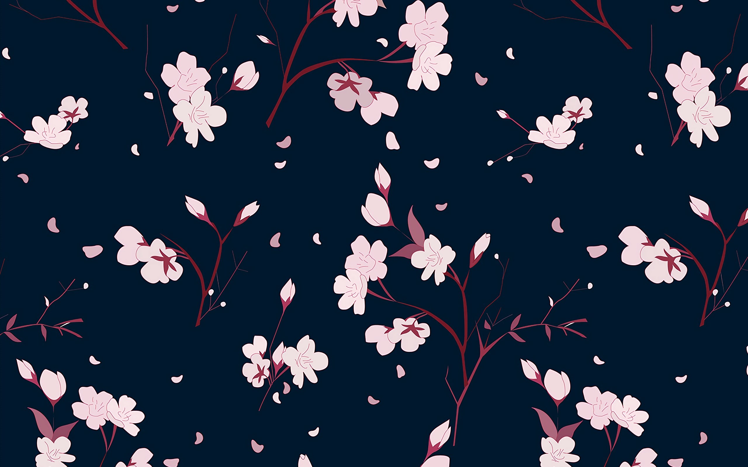 Dark blue background with pink cherry blossoms HD Wallpaper