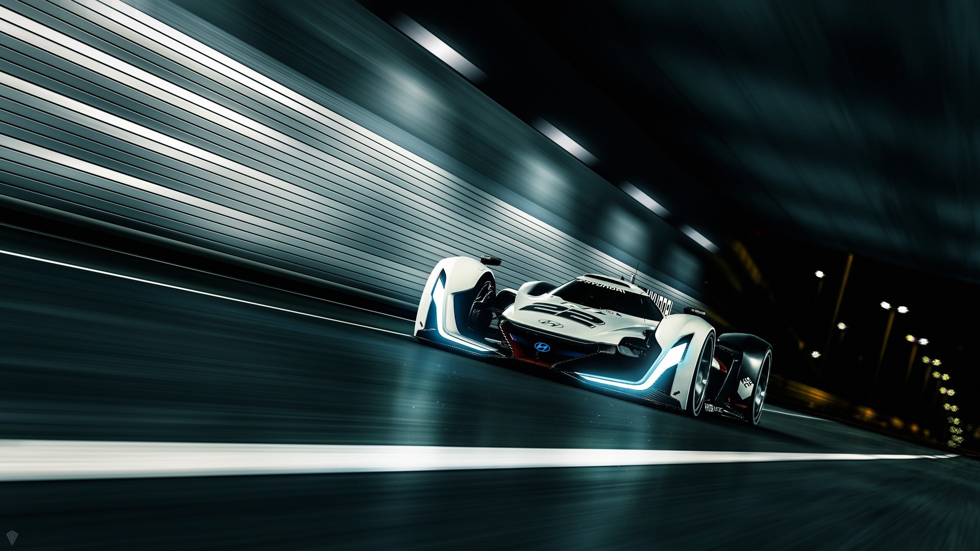 Hyundai race car driving through a tunnel HD Wallpaper