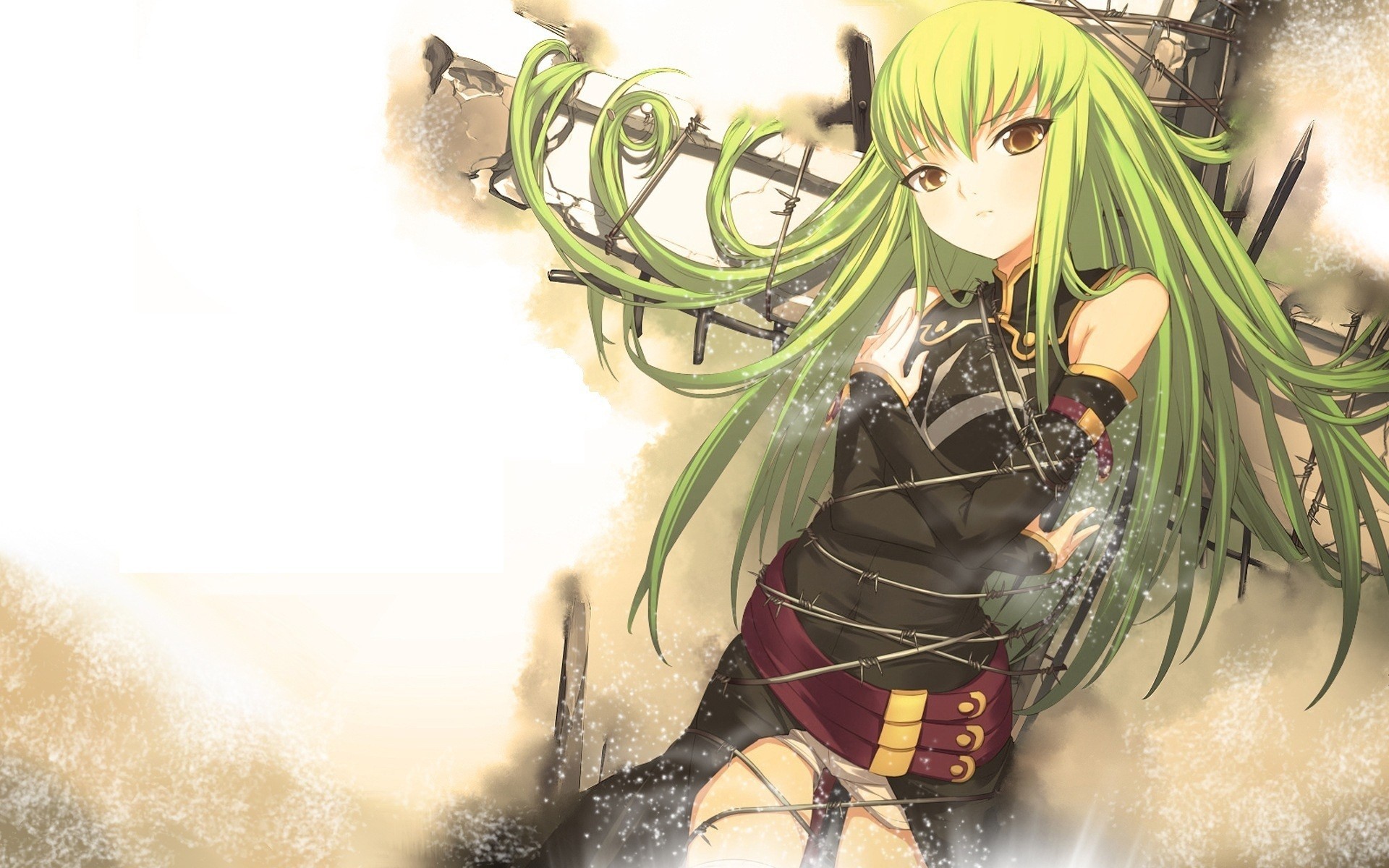 C.C. from Code Geass entangled in wires HD Wallpaper