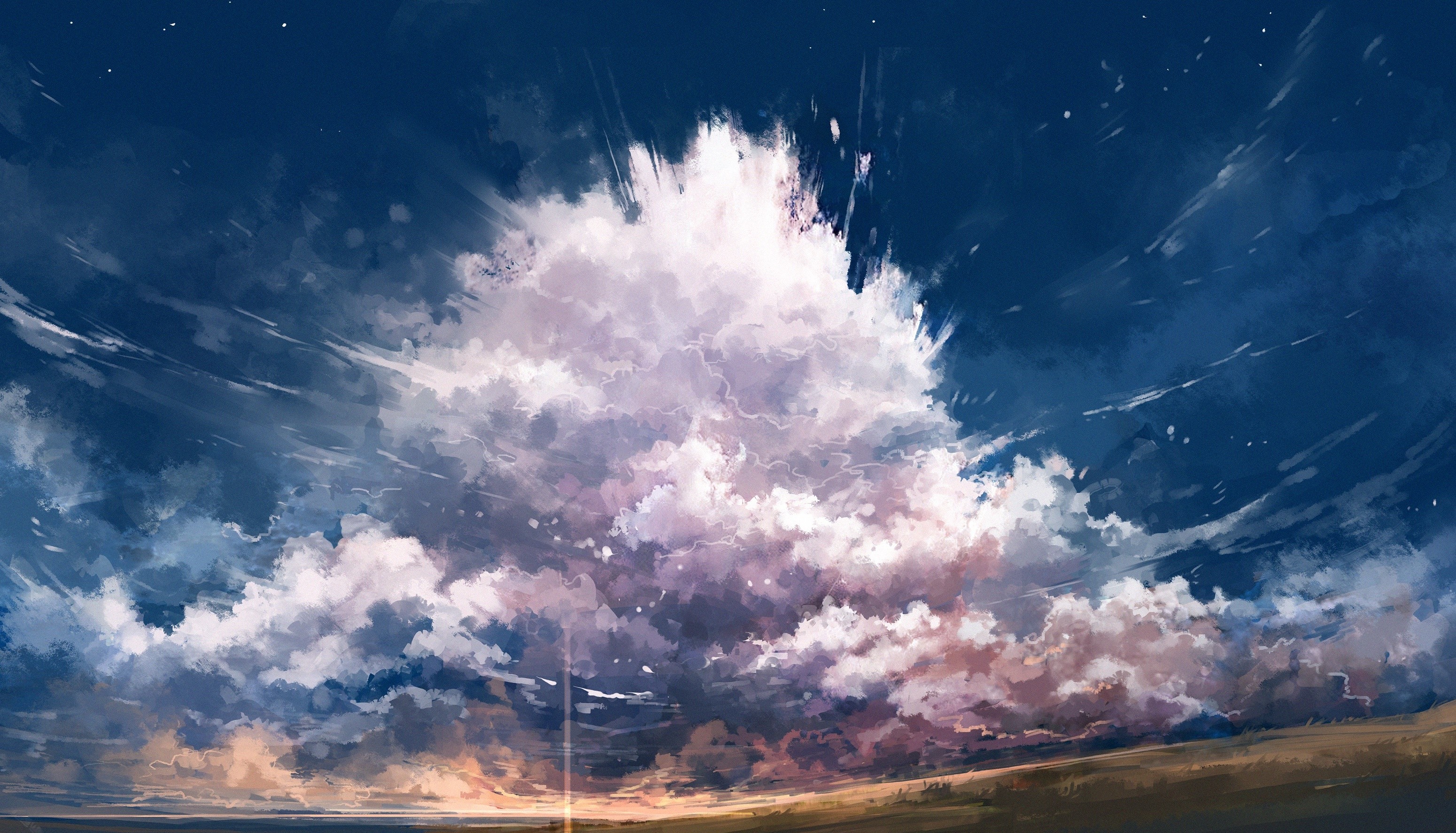 Anime sky with dramatic clouds at sunset HD Wallpaper
