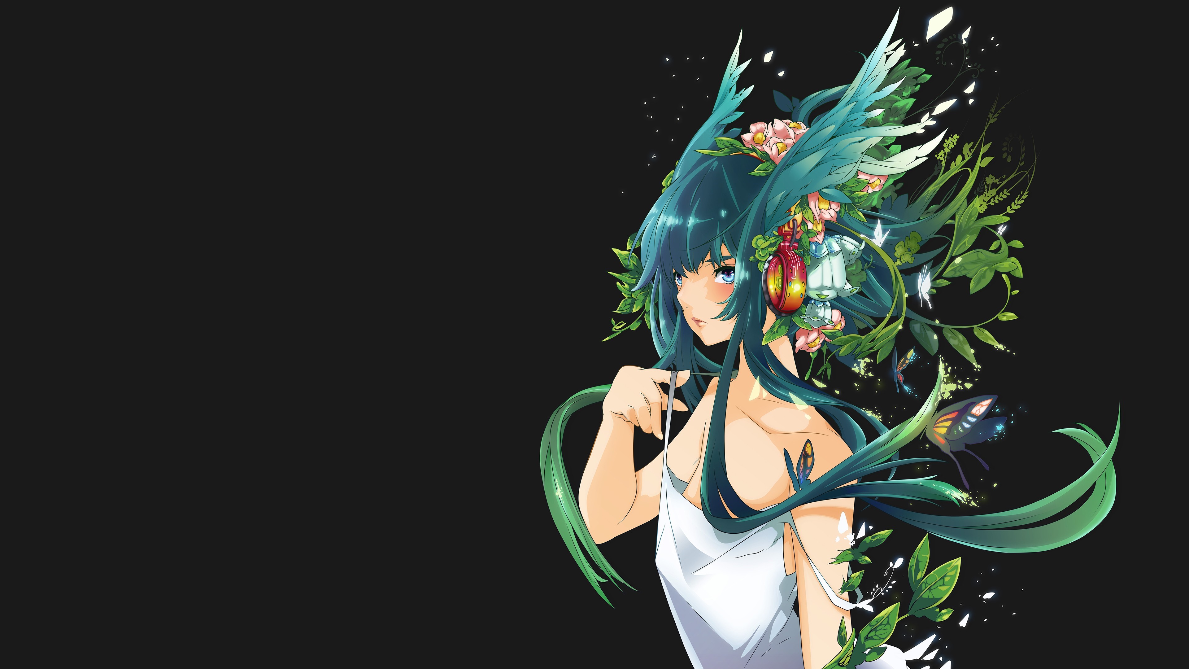 Saya from Saya no Uta with flowers and leaves HD Wallpaper