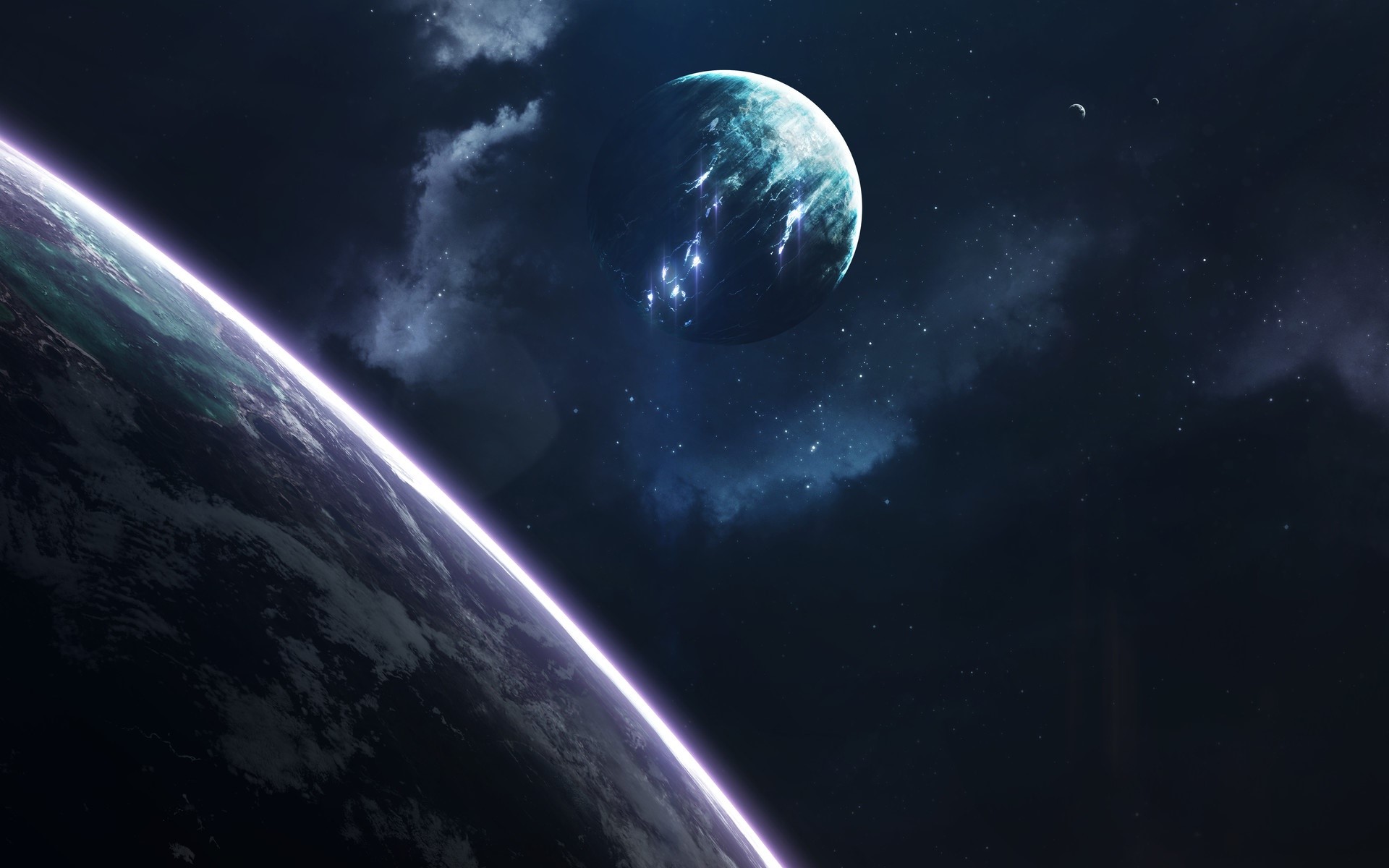 Planet and moon in space by Vadim Sadovski HD Wallpaper