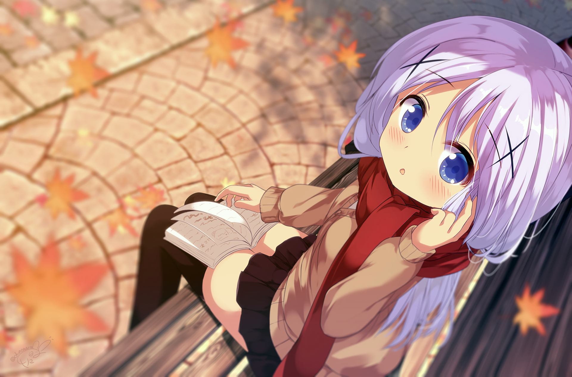 Kafuu Chino from Gochuumon wa Usagi Desu ka? reading a book HD Wallpaper