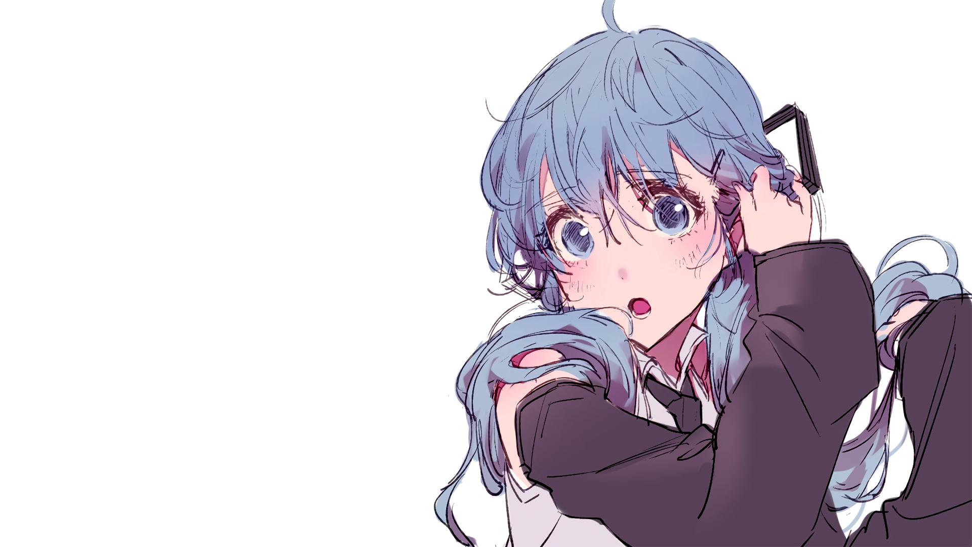 Anime girl with blue hair and open mouth HD Wallpaper