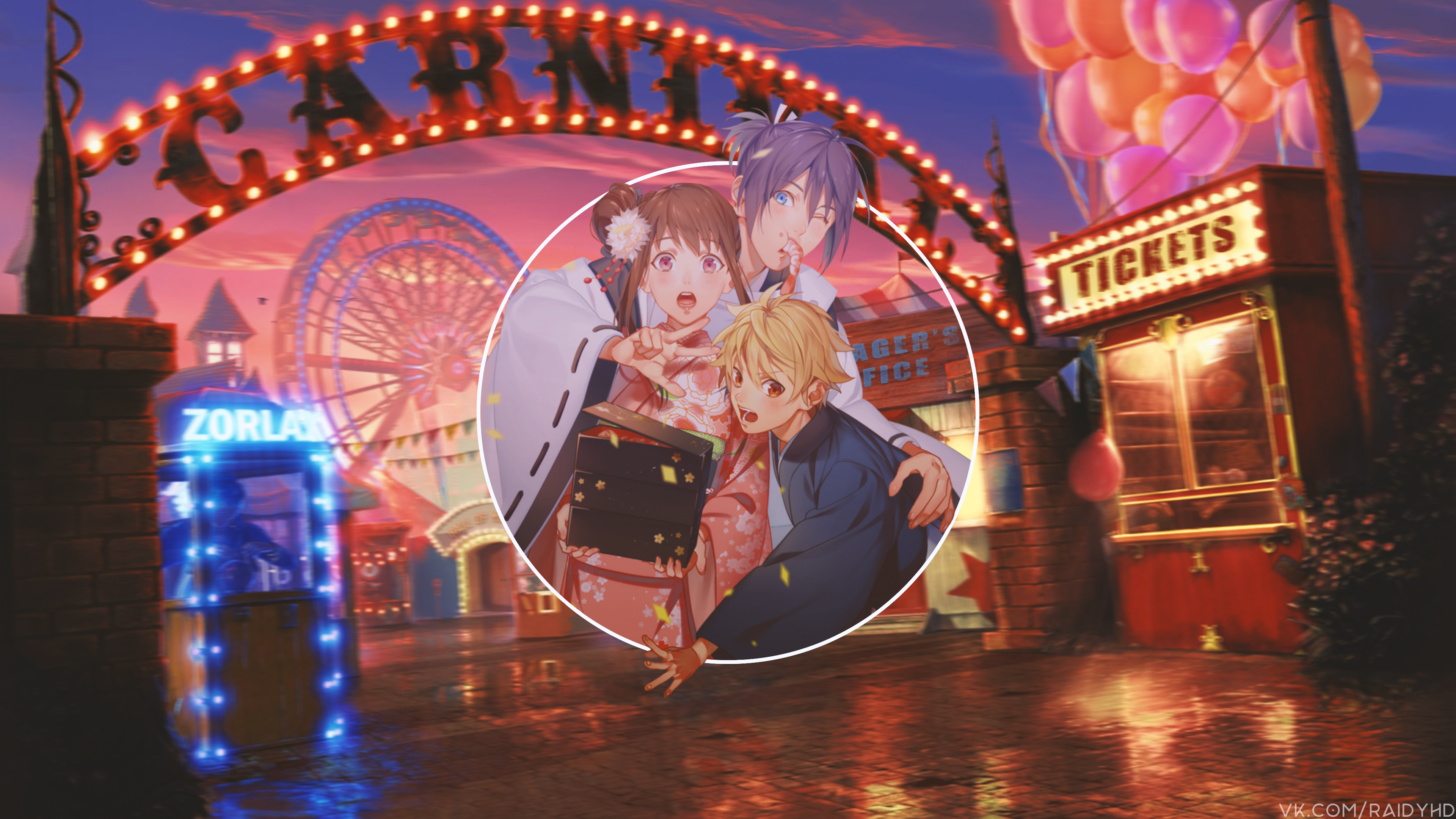 Noragami characters at a carnival HD Wallpaper