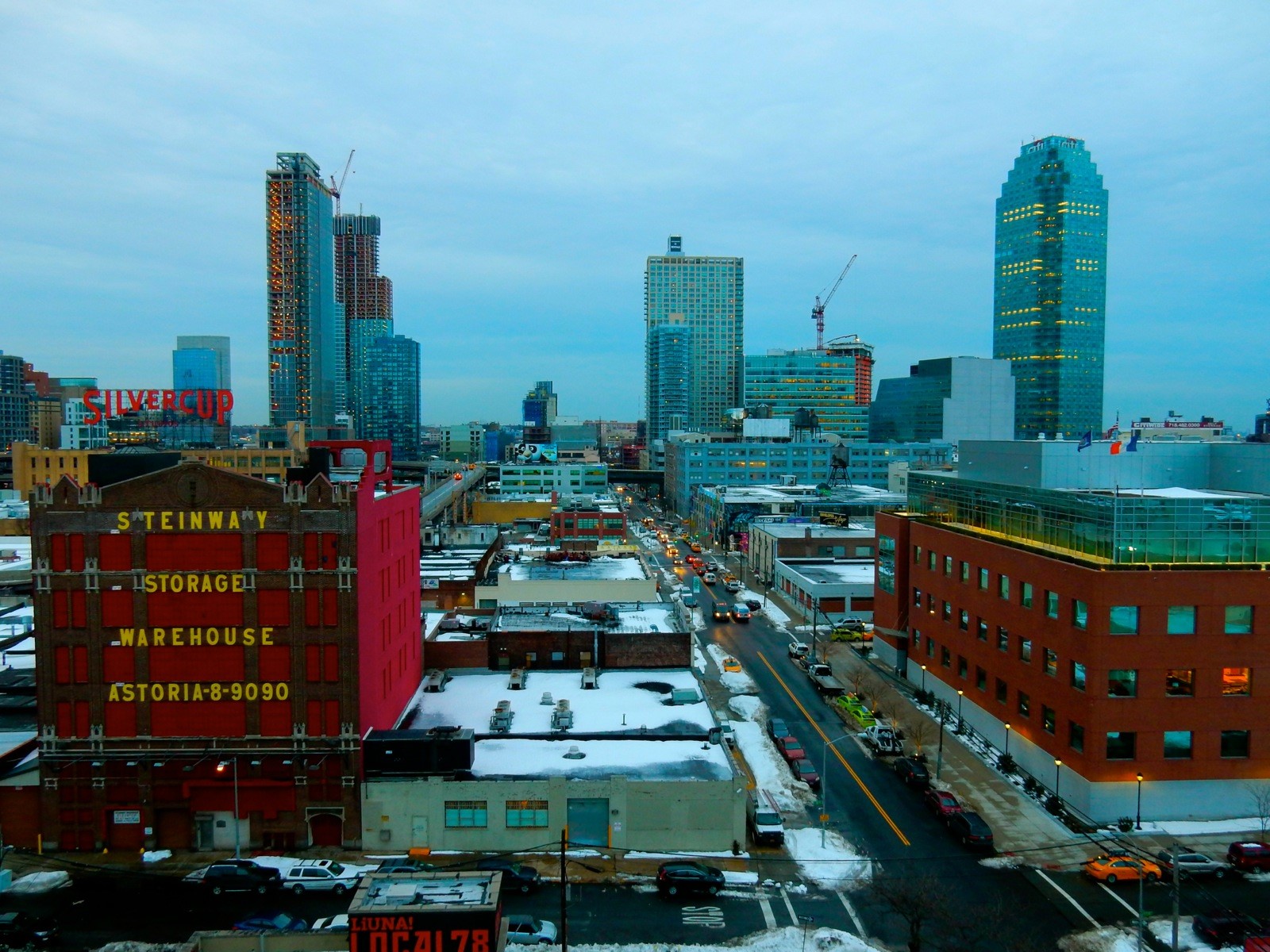 Astoria Warehouse and New York City Skyline in Winter HD Wallpaper