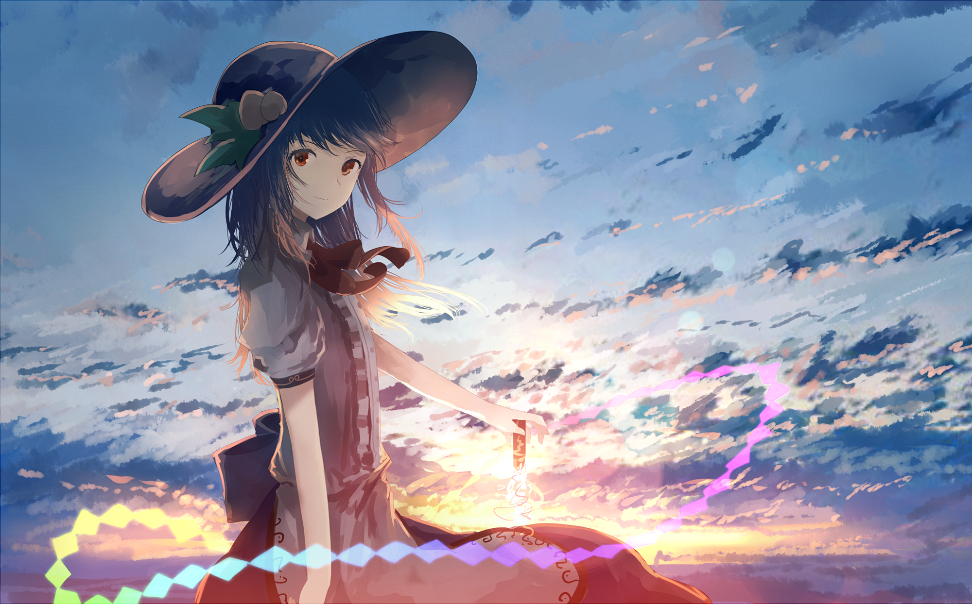 Anime girl with hat under the sky HD Wallpaper